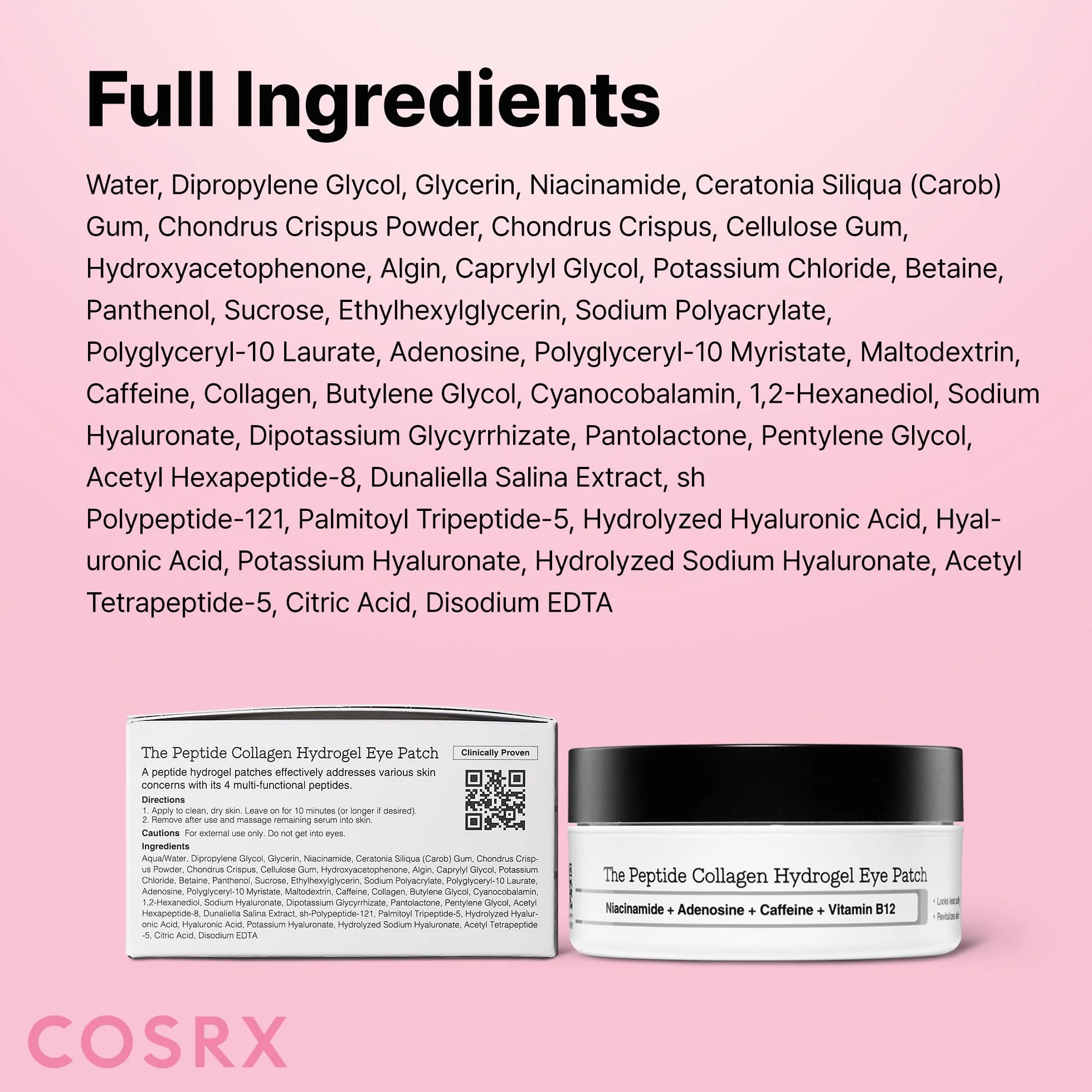 COSRX Peptide Collagen Hydrogel Eye Patch 60 Patches Anti-Cernes Caféine Korean Skincare