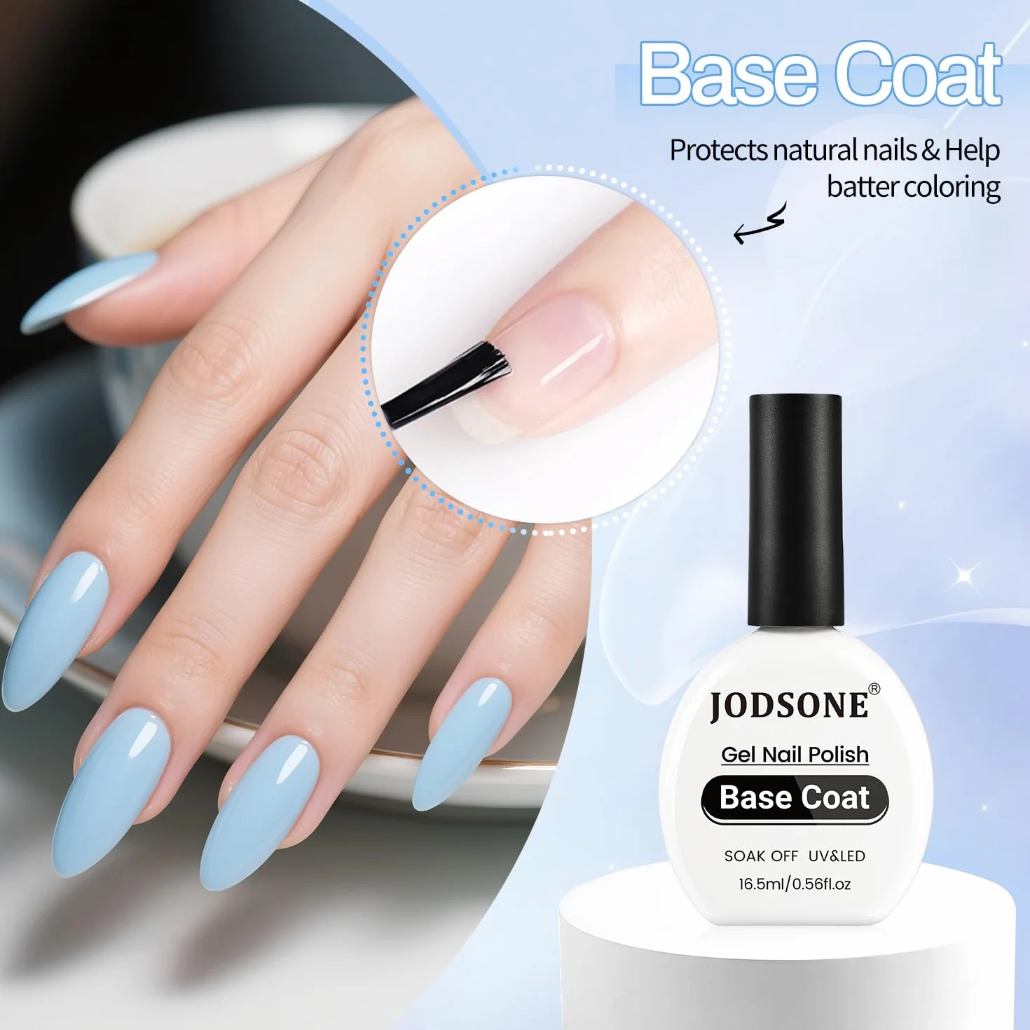 JODSONE Lot de 3 vernis finition base 16,5 ml No Wipe Top Coat Base Nail Primer UV