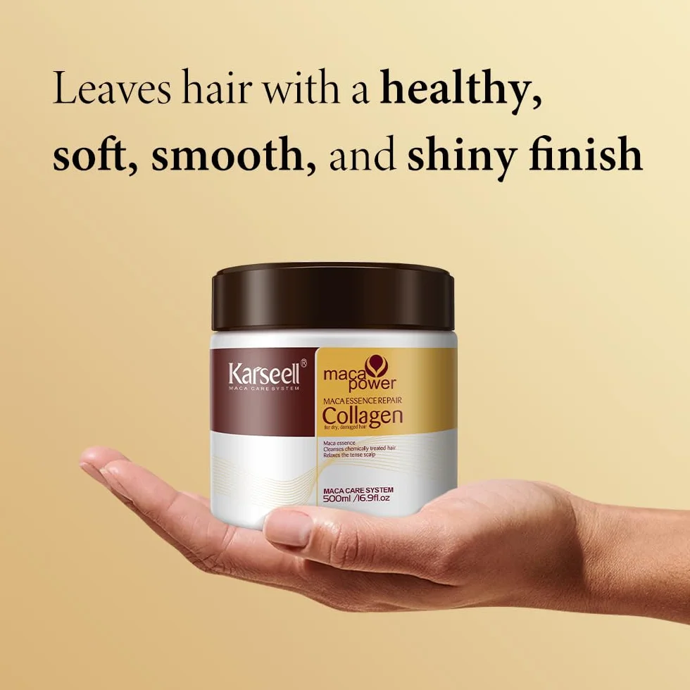 Karseell Collagen Masque Cheveux 500ml Maca Essence Huile d'Argan Réparation Profondeur Cheveux Secs Abimés
