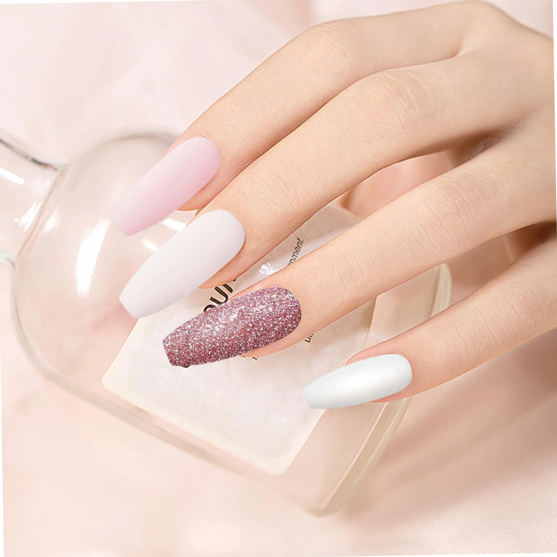 Kit de poudre de trempette à ongles 4 couleurs avec base et top coat