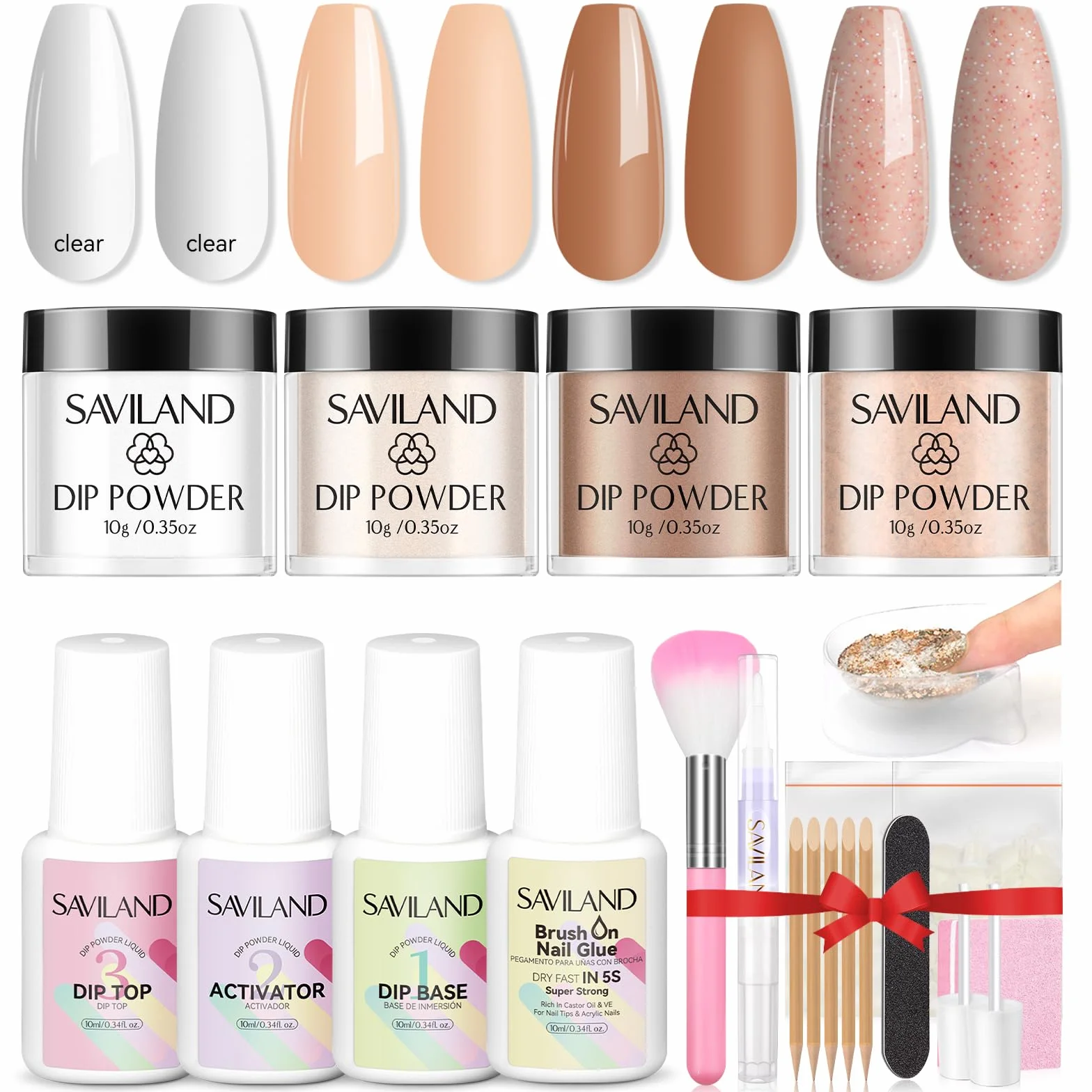 Saviland Dip Powder Kit Complet 6 Couleurs Manucure Kératine Base Coat Top Coat Activateur Huile Cuticules