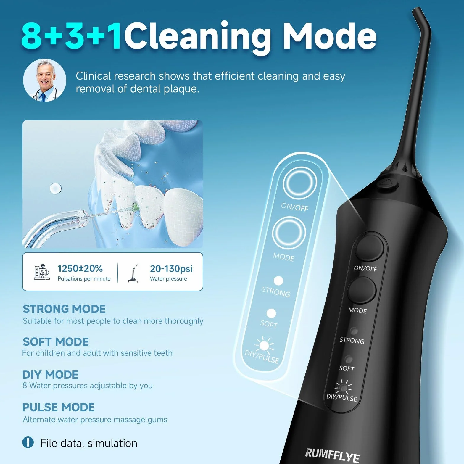Water Flosser Jet Dentaire Sans Fil 300ML 12 Modes IPX7 Portable