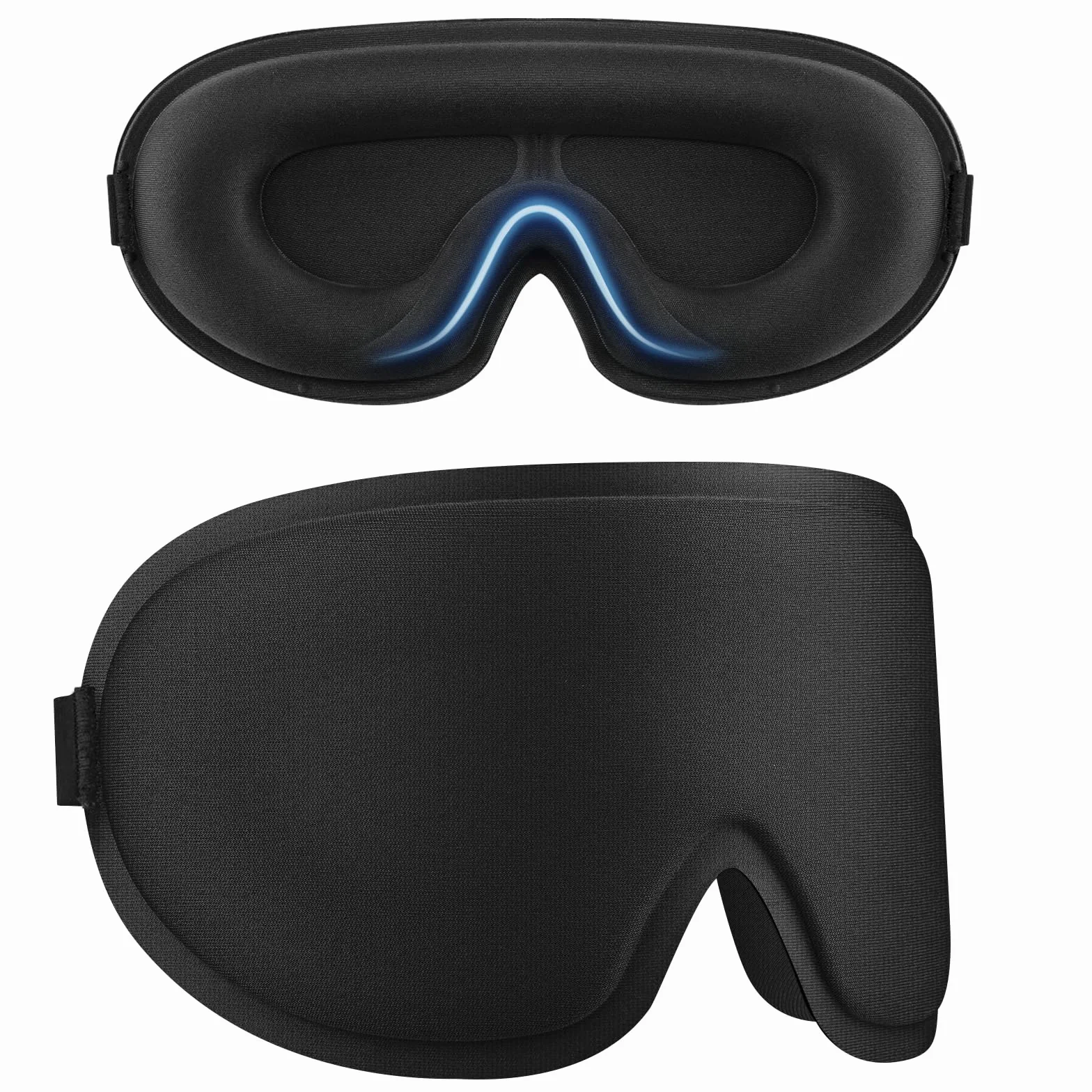 Masque de Nuit 3D Anti-Lumière Respirant, Élastiques Réglables Noir