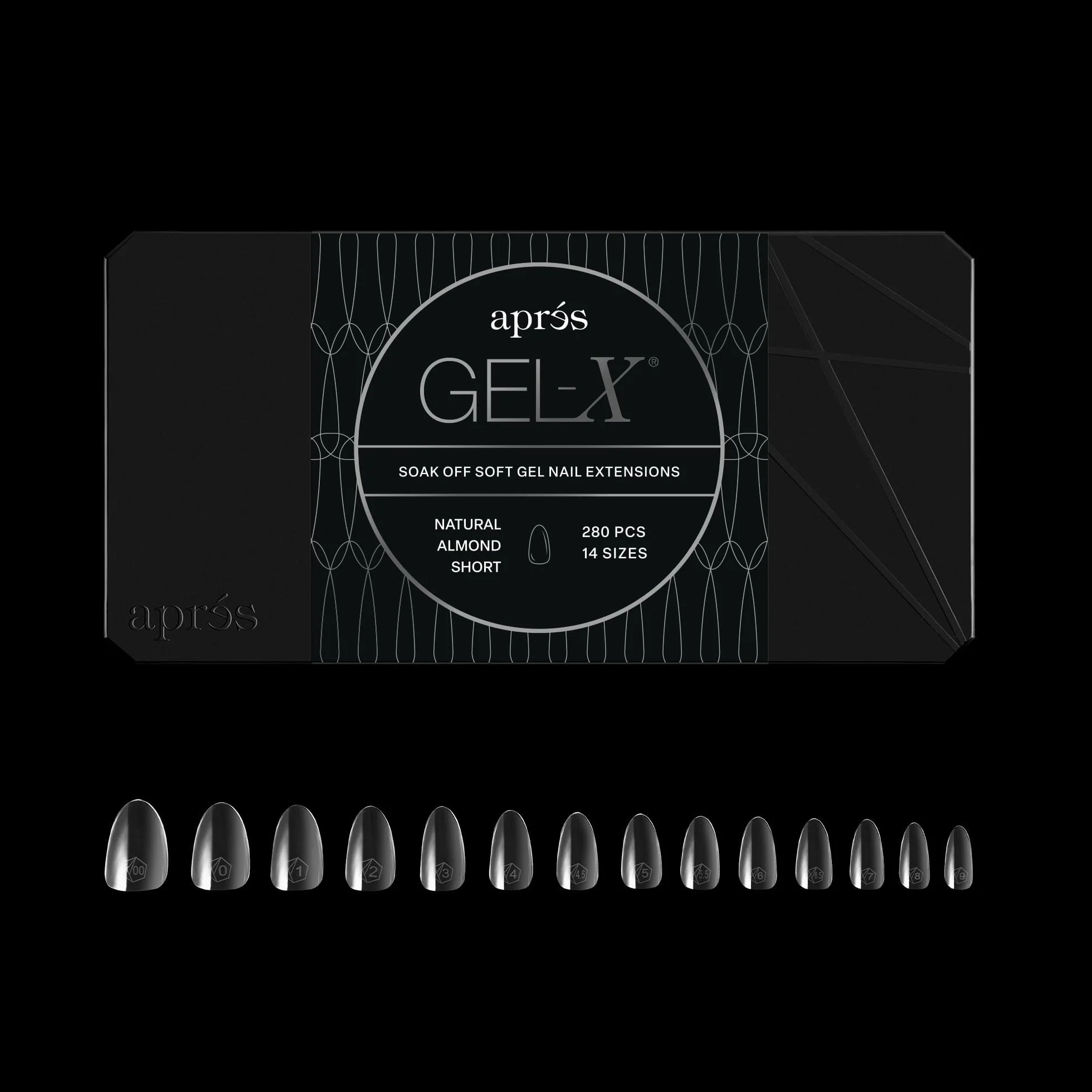 Aprés Gel-X® Tips Ongles Amande, 280 Tips Gel Souple, 14 Tailles 00-9 (Naturelle Amande Courte, 280 Pièces)