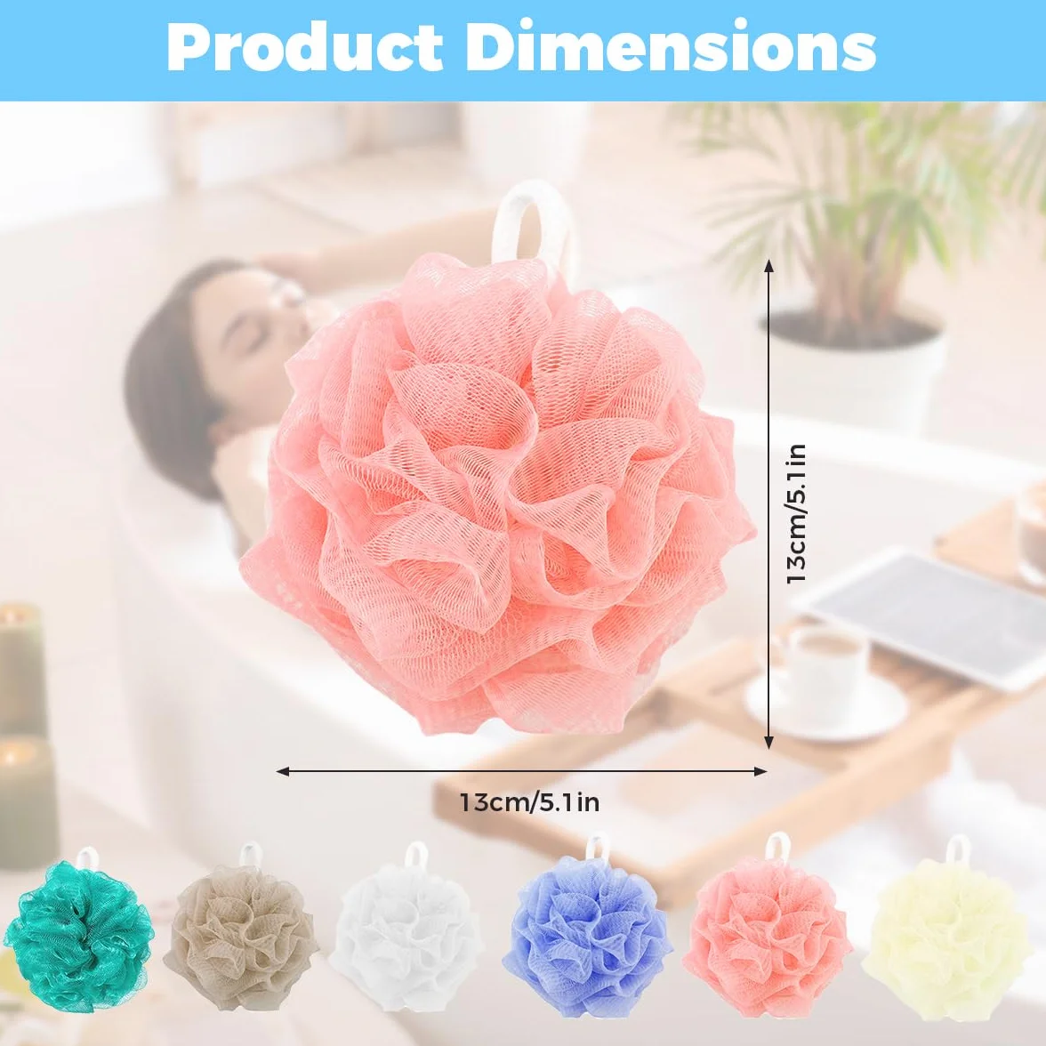 Maille Moussante Fleur de Douche Lavable 6 Pièces 40 g Éponge de Douche aux Belles Couleur