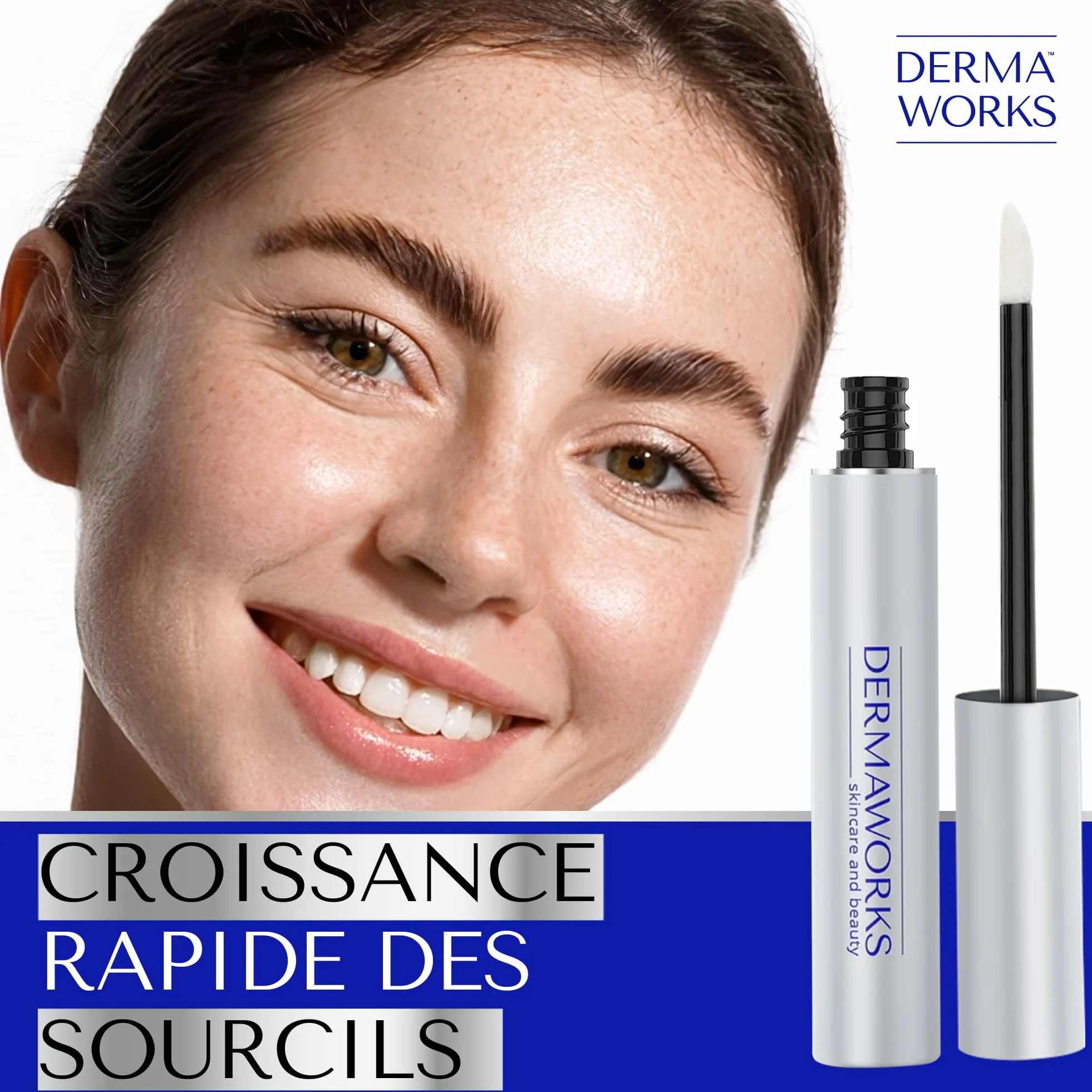 SERUM SOURCILS POUSSE FORMULE AVANCEE DERMAWORKS - Alternative Huile Ricin Maquillage Semi-Permanent Sourcils Fournis Epais 60 Jours