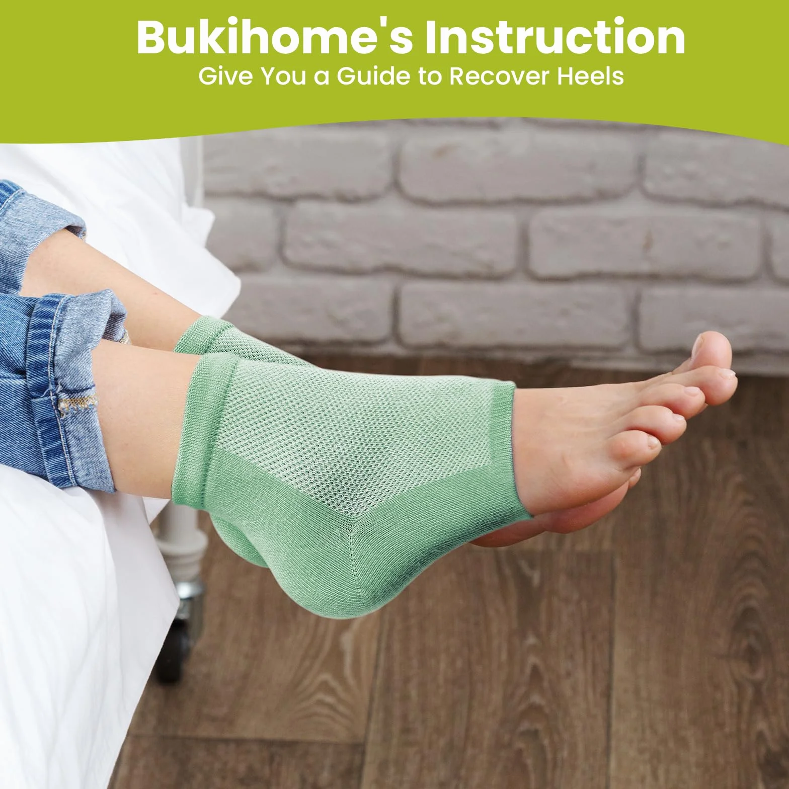 Chaussettes Hydratantes Réutilisables Bukihome, Chaussettes en Gel sans Orteils pour Talons Secs et Crevassés, Vert