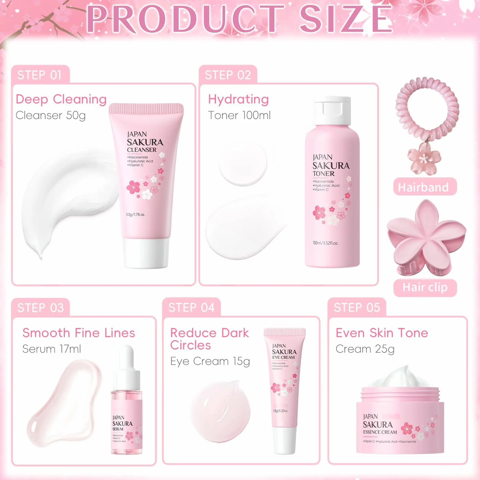 Sakura Coffret Cadeau de Soins de la Peau 7 Pièces pour Femmes