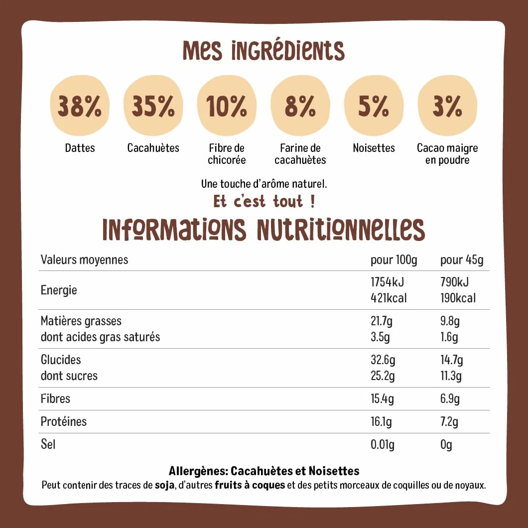 Nākd. Protein Barre Cacao Noisette 45g 7g Protéines Végétales Vegan Sans Sucres Ajoutés 16x45g