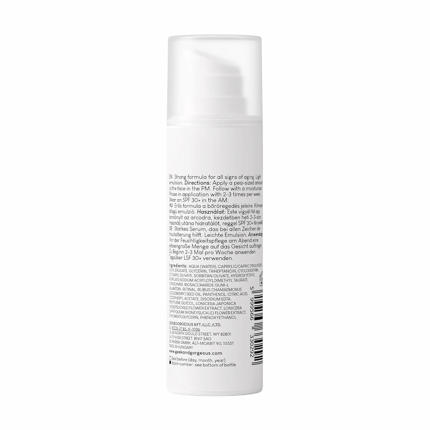Geek & Gorgeous A-Game 10 Sérum 0,1% Rétinal – Soin Visage Hautement Dosé pour Peau Mature et Fatiguée, Convient à Tous Types de Peaux, 30 ml