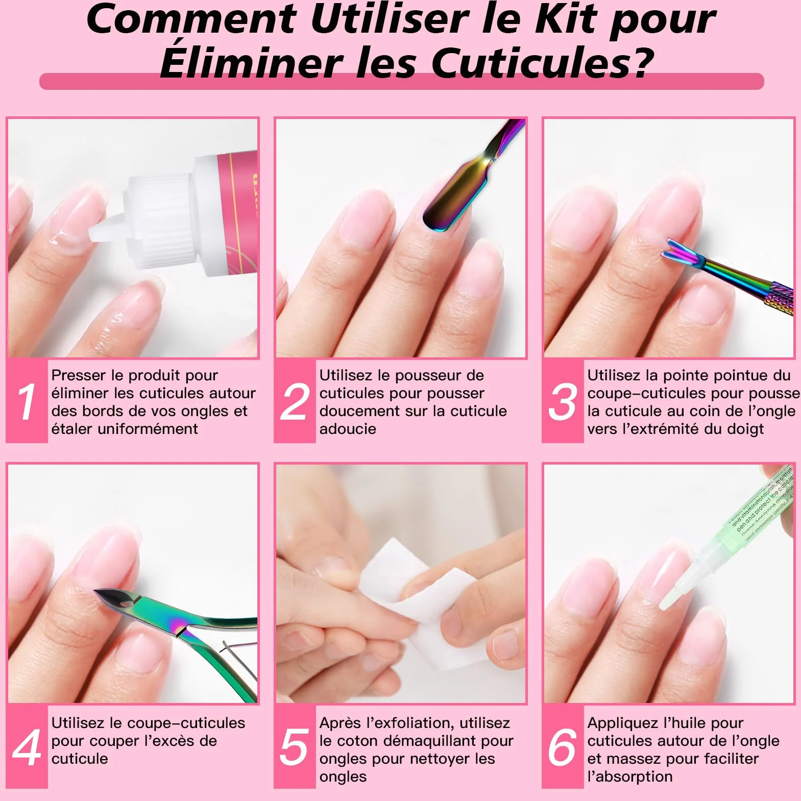 Kit de Cuticle Remover 180ml Crème Remover de Cuticules, Coupe Cuticule, Pince Cuticule, Repousse-Cuticules, Stylo à Huile pour Cuticules et Tampons de Coton, Pour Soins Manucure Pro et DIY