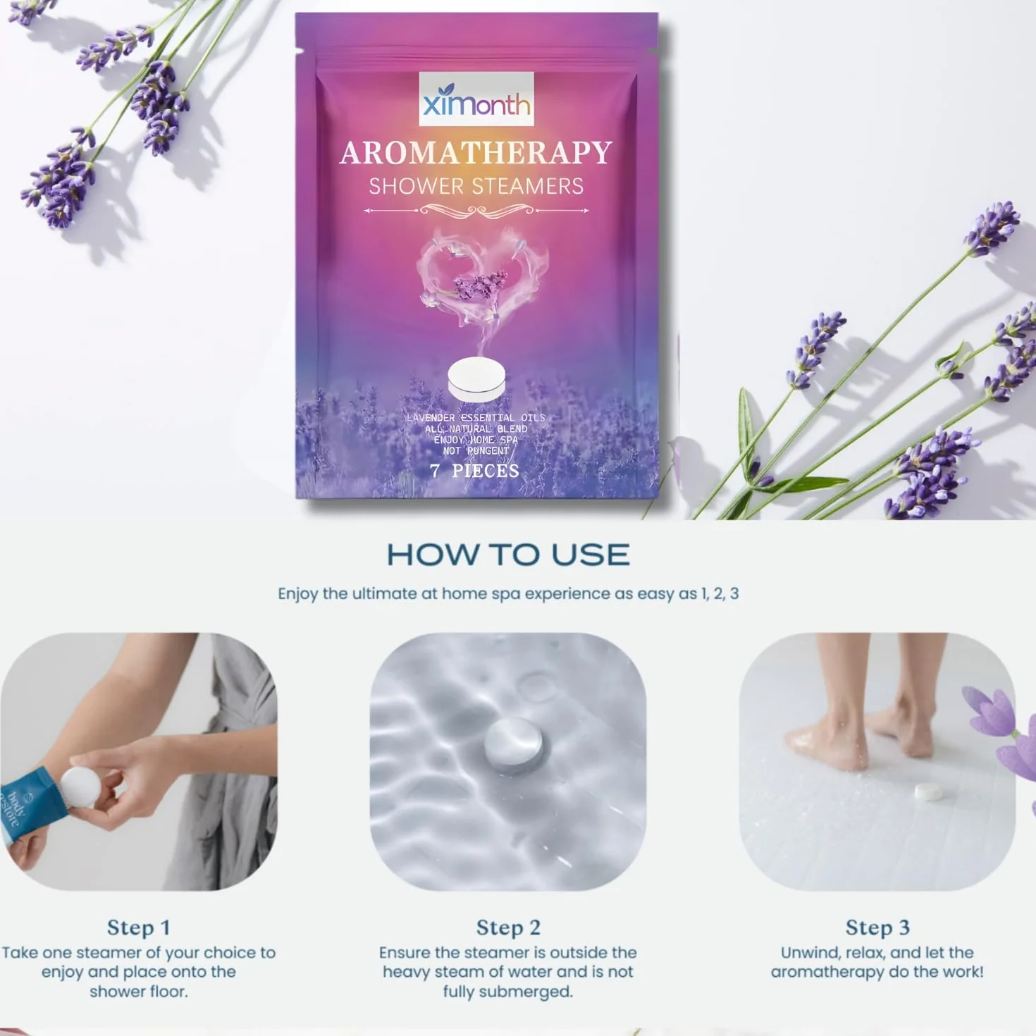 Lot de 7 galet de douche Aromathérapie Apaisante pour Spa à Domicile - cadeau bien-être original pour la fêtes des pères, papa, maman, grand-mère, meilleur ami, fille, Lavande relaxante
