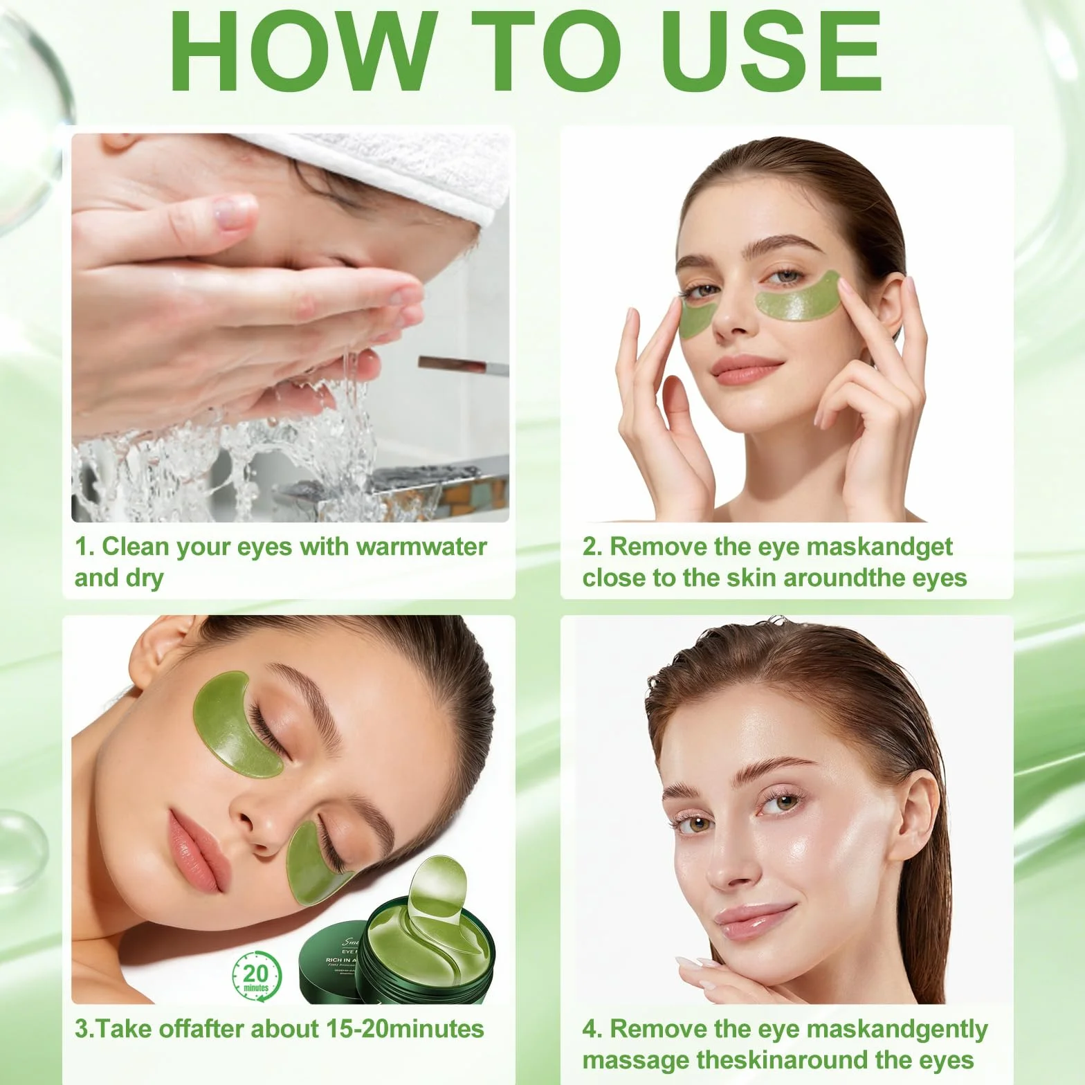 Eye Patch Hydrogel 60 Pcs Patch Yeux Collagene Hydratants Avocat Réduire les Cernes Poches Fatigue