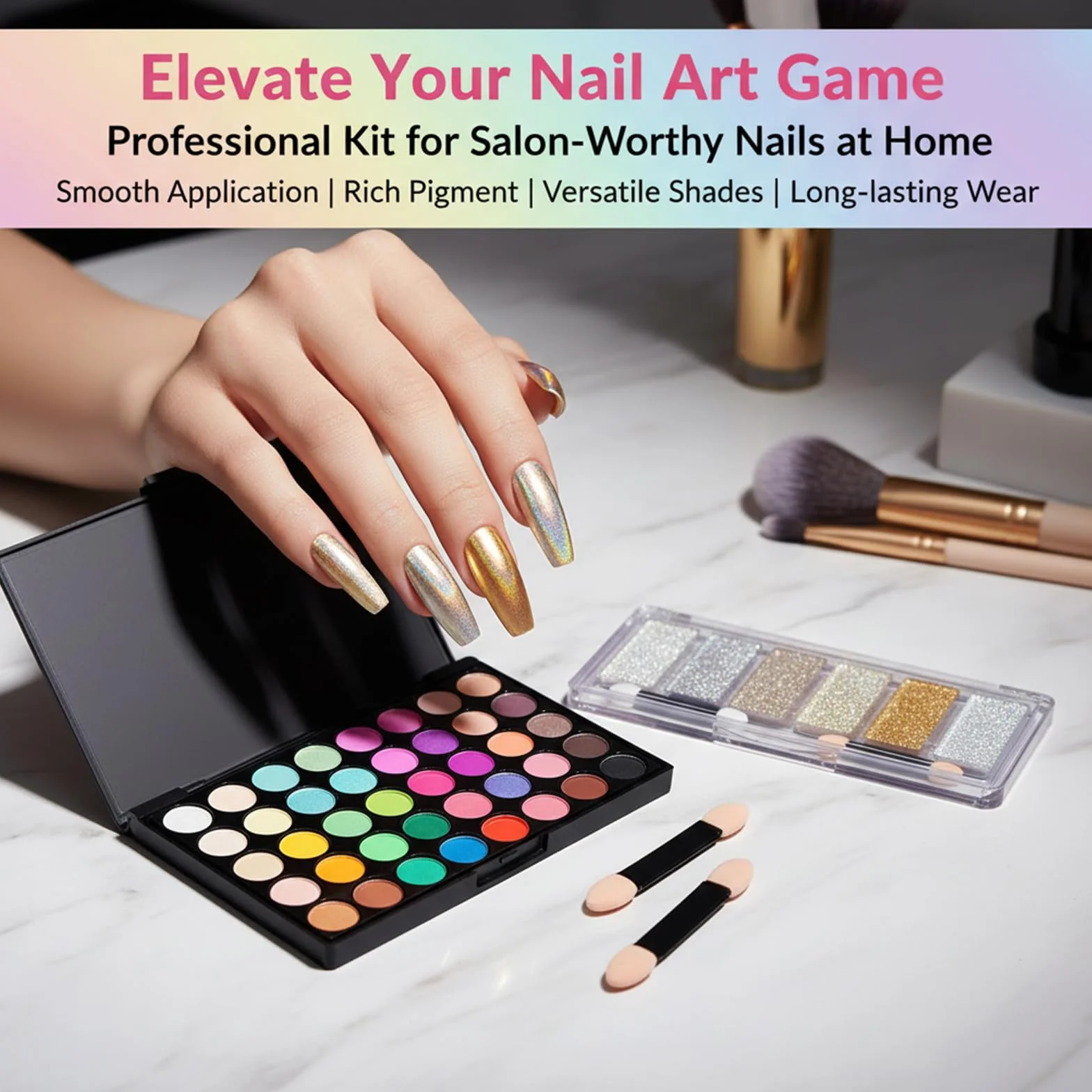 Palette de pigments chrome 46 couleurs poudre à ongles pigmentée nuances néon pour manucure