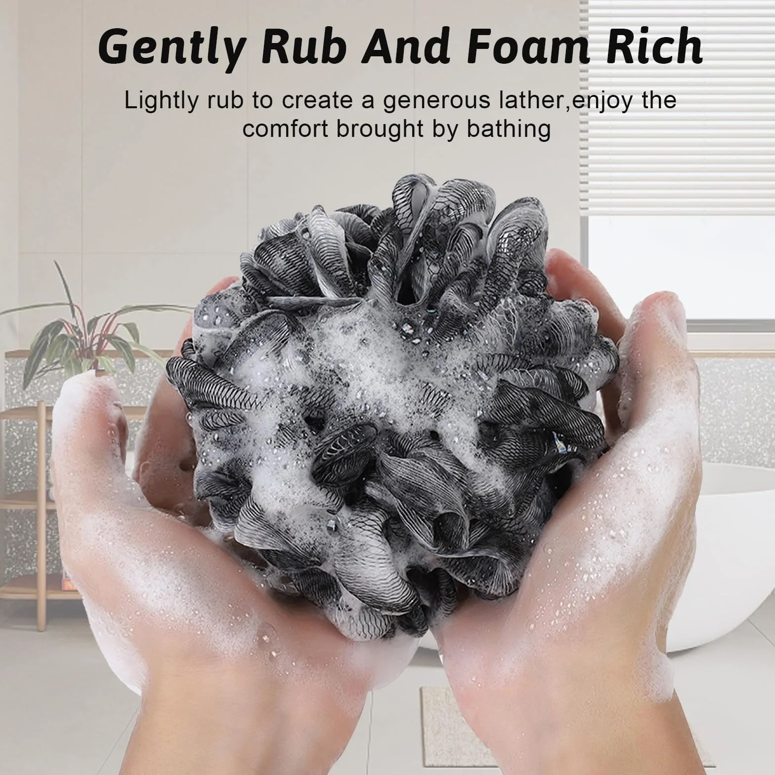 Éponge Fleur de Bain Noir, 2 Pièces, Exfolier Nettoyer Peau, Accessoires Douche