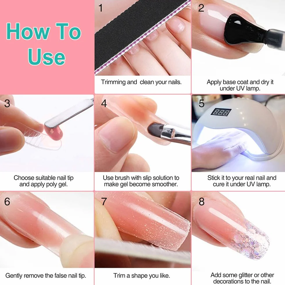 Poly Extension Gel Kit, Gel d'Extension d'Ongles en Poly, Démarrage pour Extensions d'Ongles Polygel