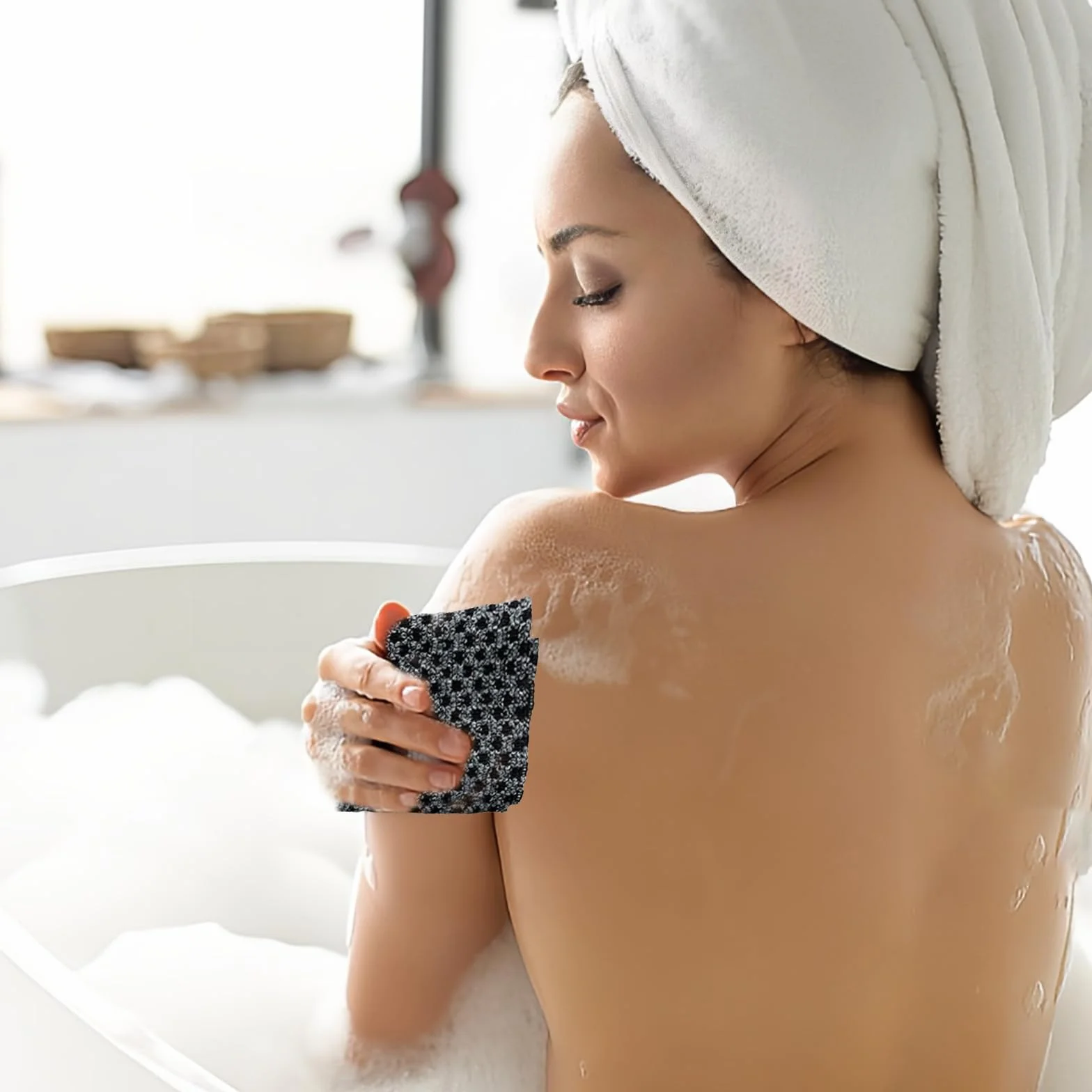 Japonaises Serviettes Exfoliantes 2 Pièces, Gommage Dos Douche, Débarbouillettes Peau Sensible Rugueuse (Noir)