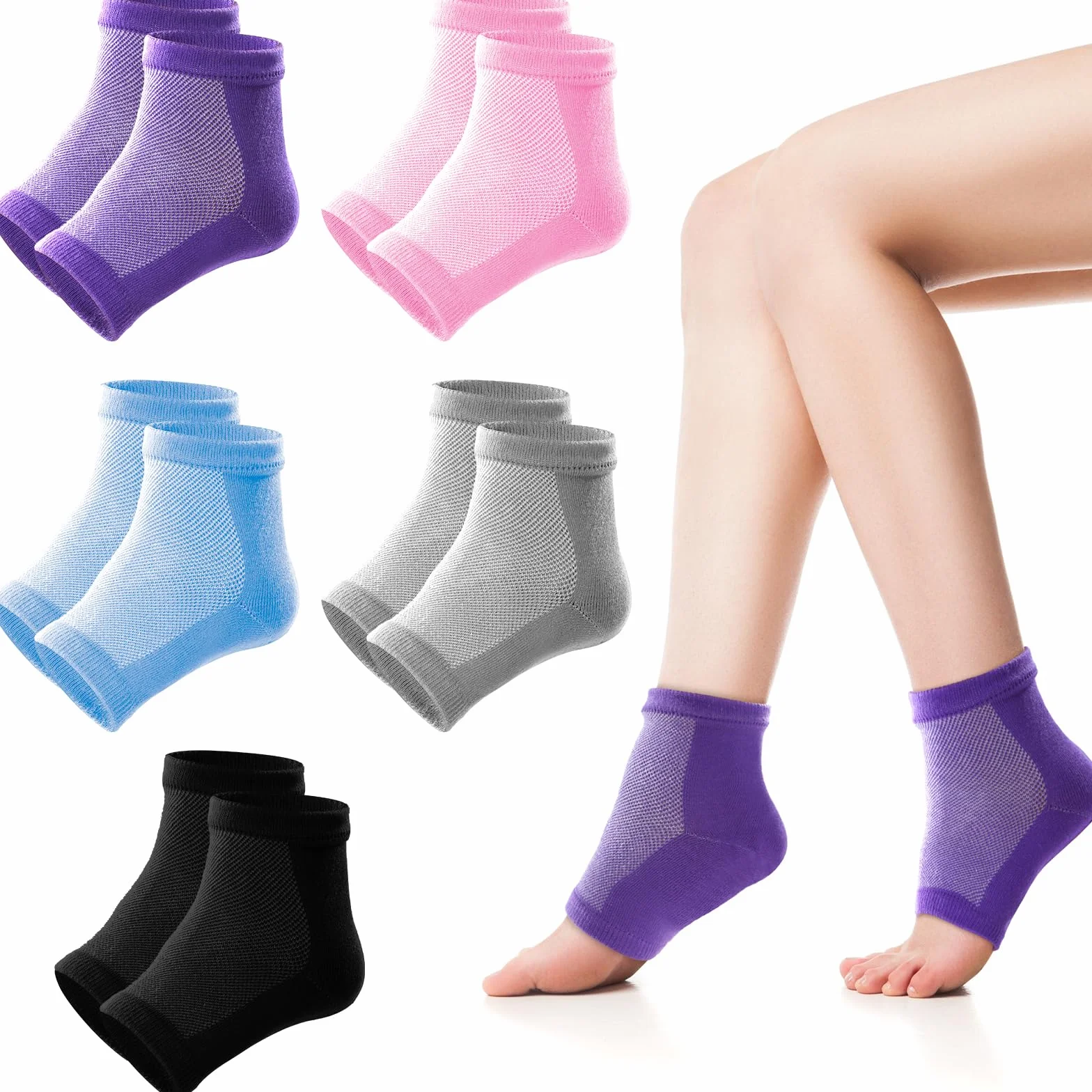 Chaussettes hydratantes en gel lot de 5 paires sans orteils doublure gel pour callosités
