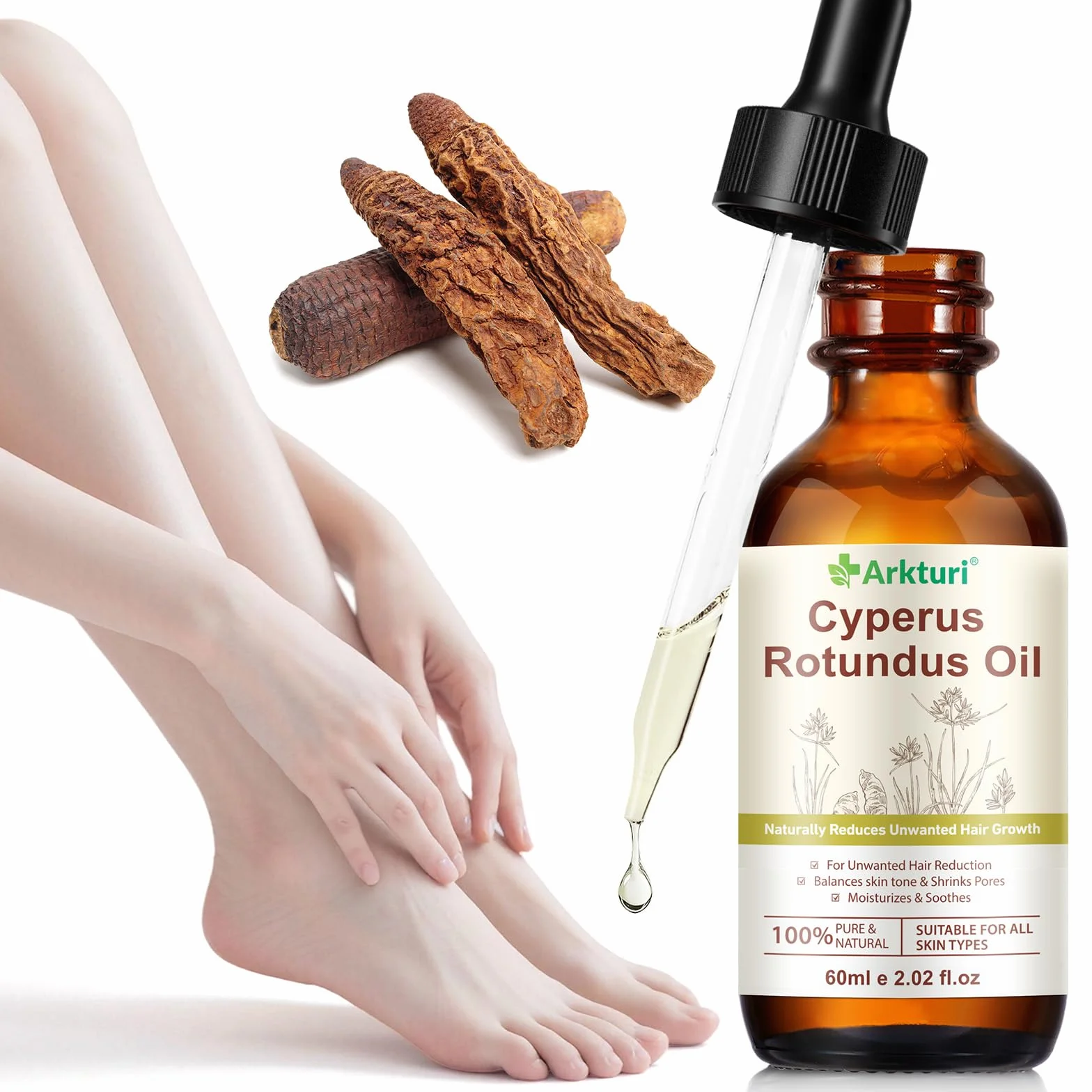 Huile de Souchet Anti Poils 60ml, Huile Cyperus Rotundus Oil, Huile Dépilatoire Naturelle