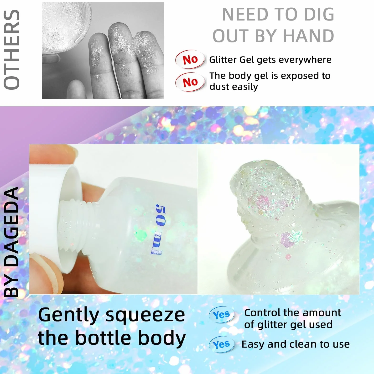 Prreal Body Glitter Gel 50ml Paillettes Visage Shimmer Liquide Fard Paupières Chunky Holographique Laser Poudre Festival 06 Blanche