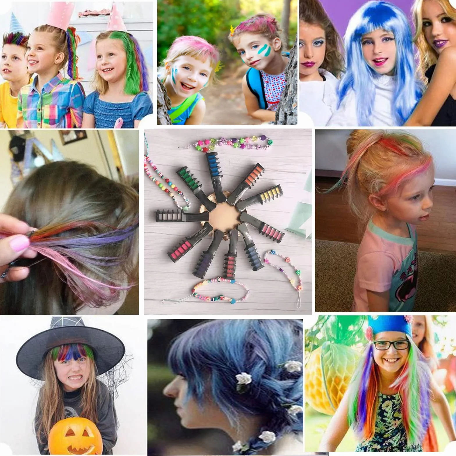 Cheveux Craie Peigne, Coloration Temporaire, 10 Couleurs, Non Toxique, Halloween, Fête, Cosplay