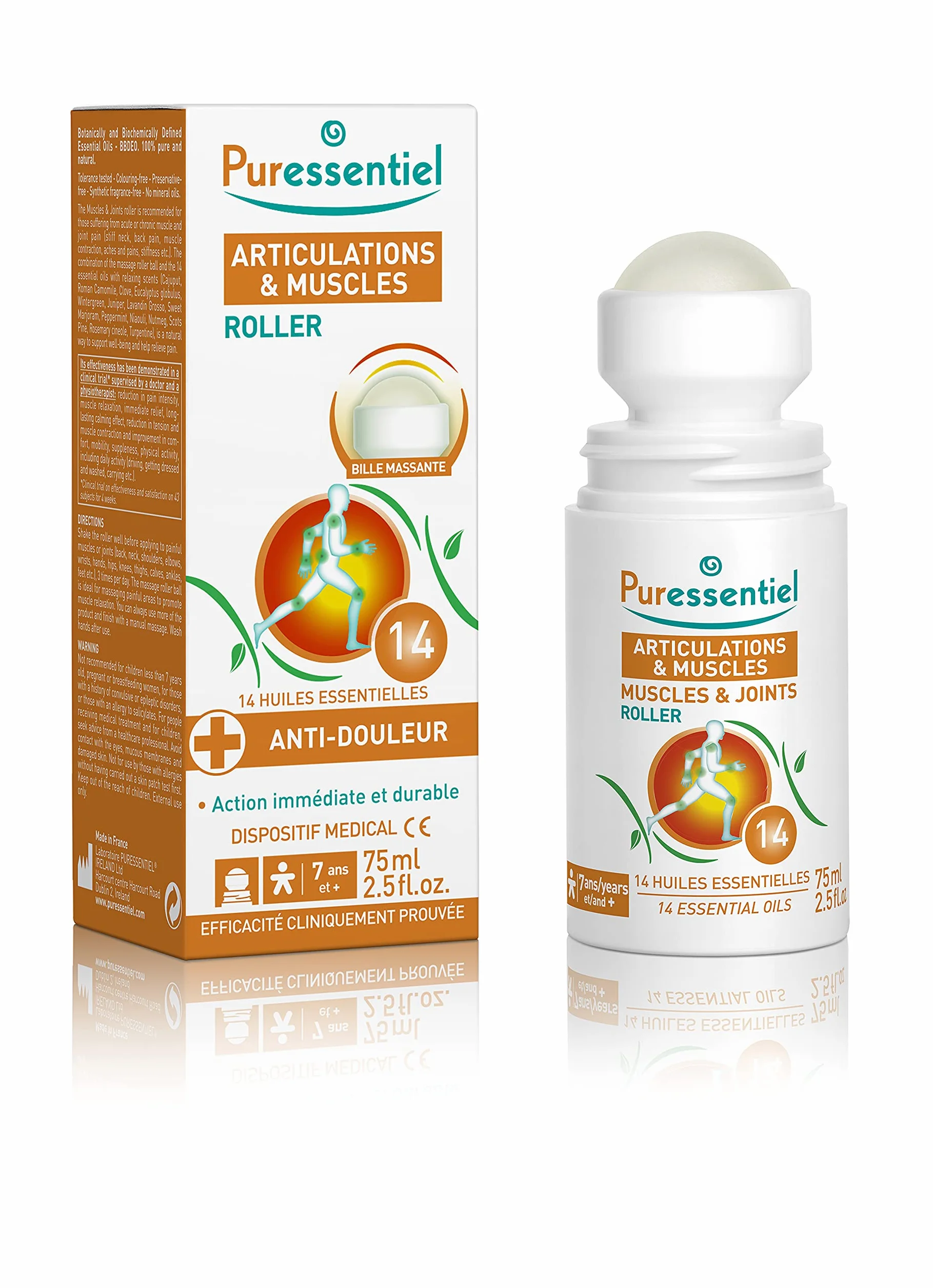 Puressentiel Roller aux 14 Huiles Essentielles Articulations et Muscles Soulage Douleurs Musculaires Articulaires 75 ml