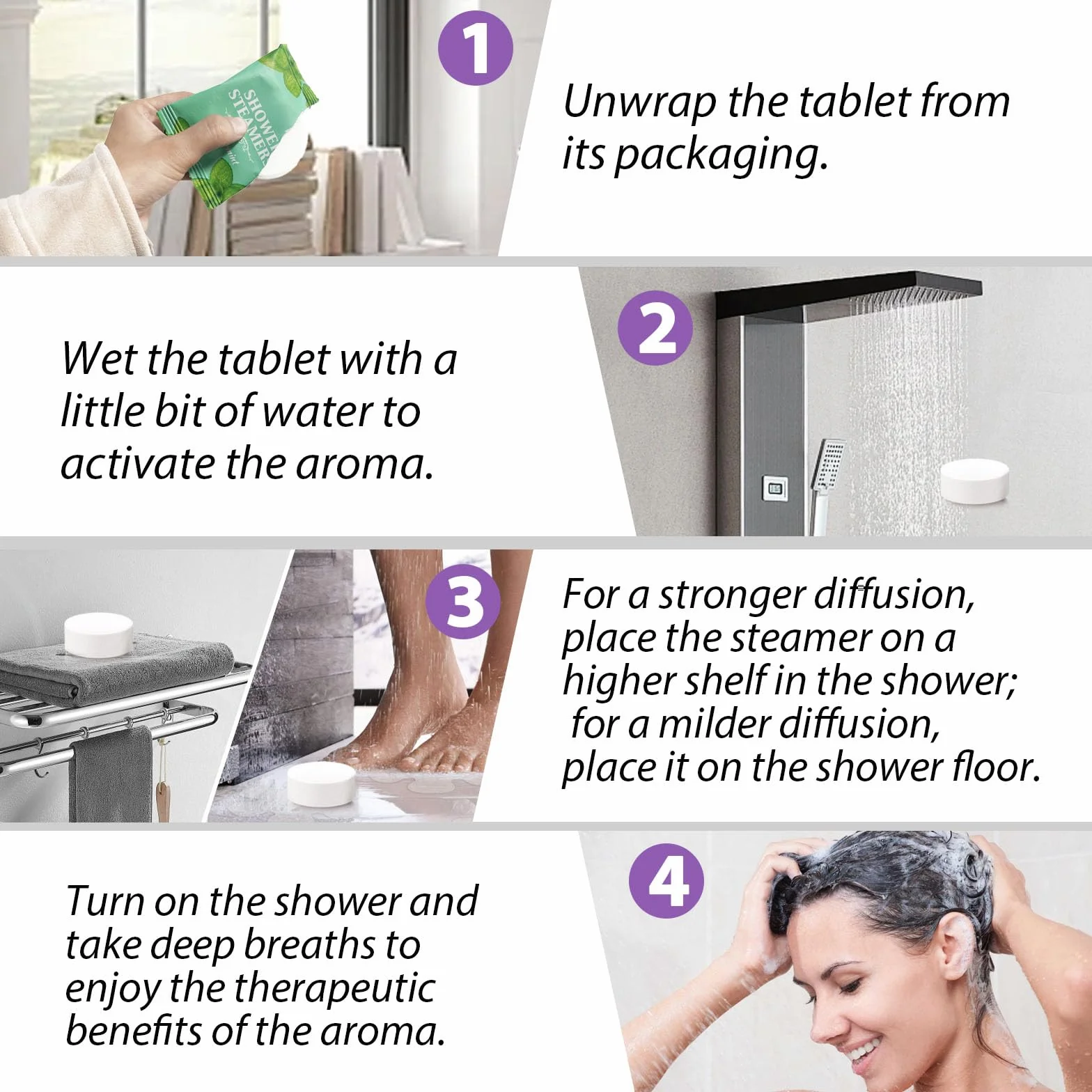 Set de vapeurs de douche d'aromathérapie 8 comprimés huiles essentielles premium soulagement du stress relaxation