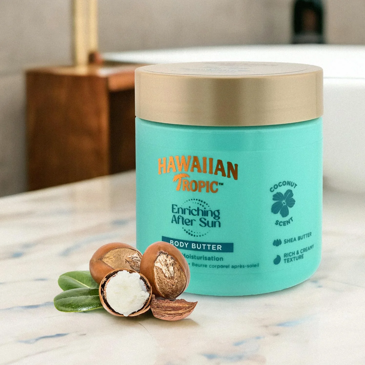 Hawaiian Tropic Beurre Corporel Après-Soleil Enrichissant 250 ml, Hydratation 12 Heures, Beurre de Karité, Parfum Noix de Coco, Végan
