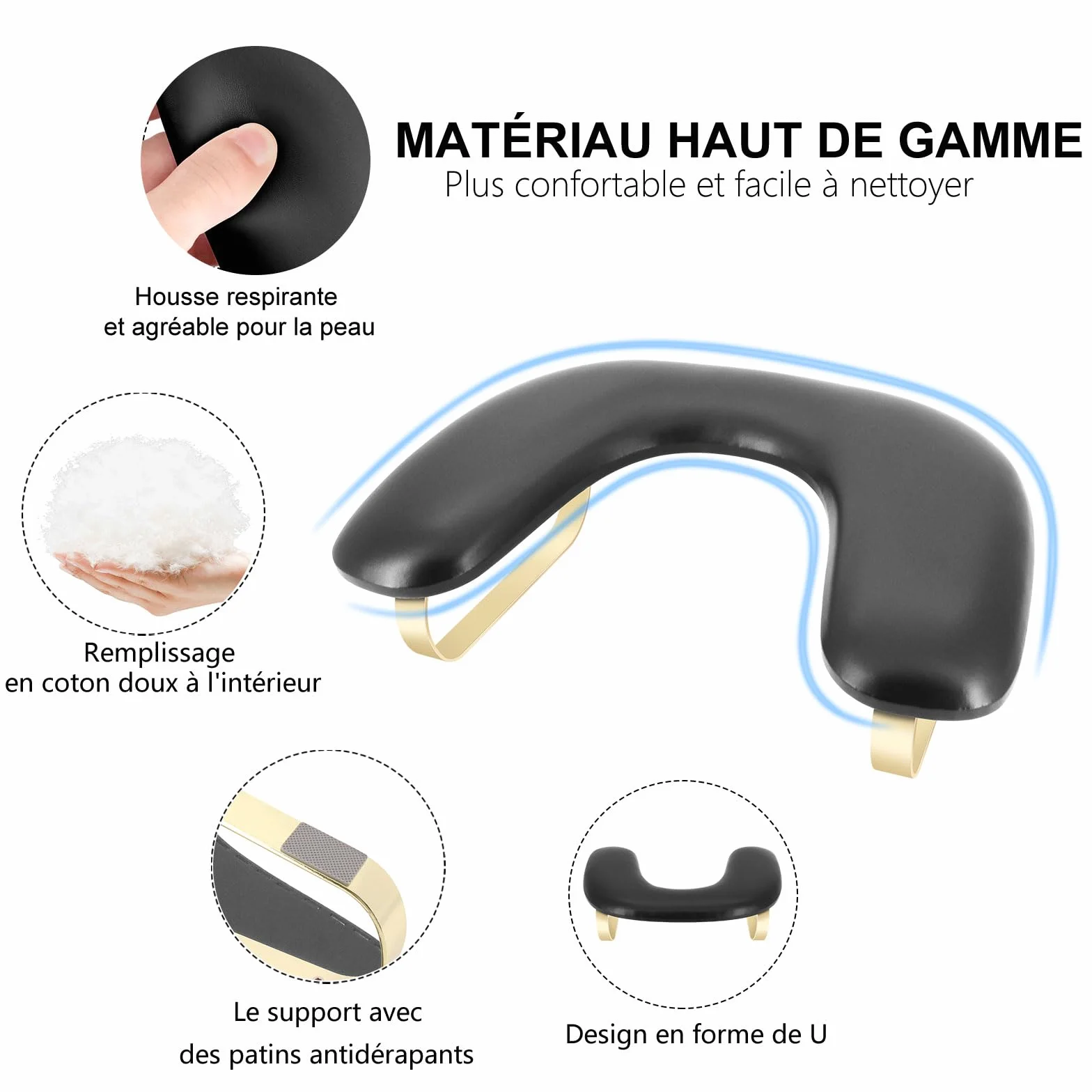 Repose Main Ongle,Forme du U Coussins Repose-Main pour Manucure,Douceur PU Cuir Coussin Manucure avec Support Amovible,Repose Main Manucure Professionnelle pour Prothesiste Ongulaire(Noir)
