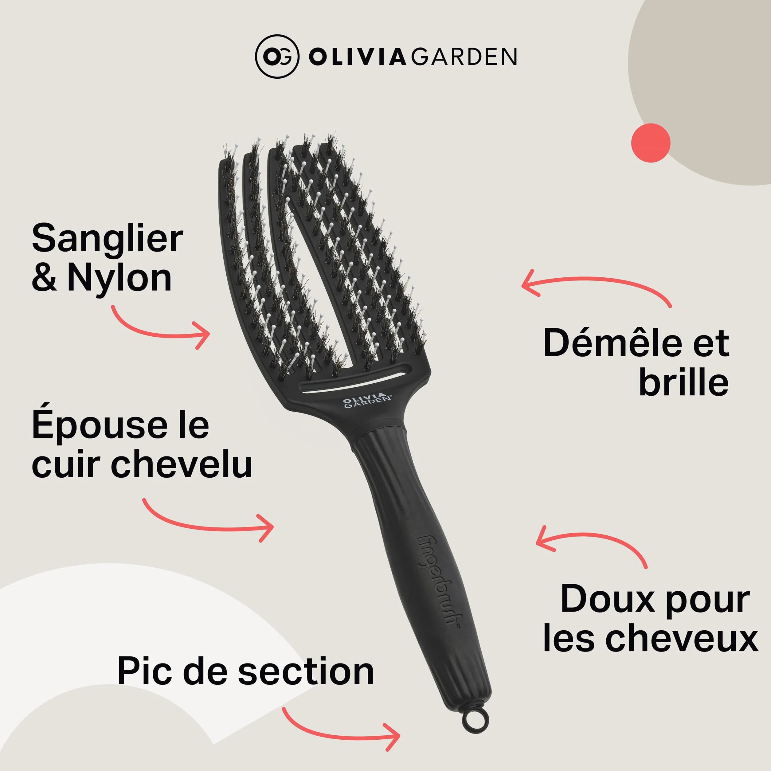 Olivia Garden Fingerbrush Care Iconic Detangling Hairbrush Boar Nylon Bristles