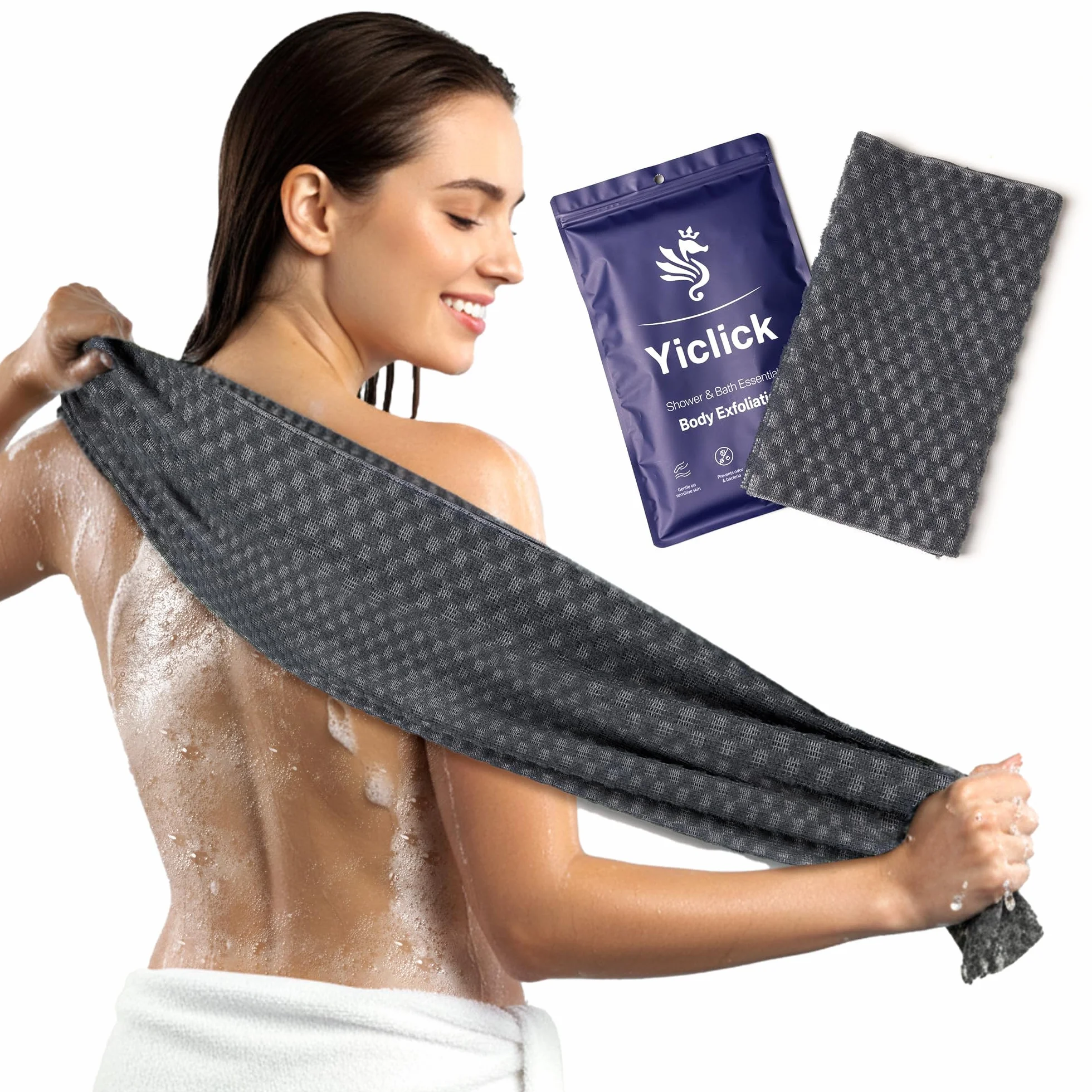 Yiclick Éponge exfoliante corps luffa gommage corporel gris