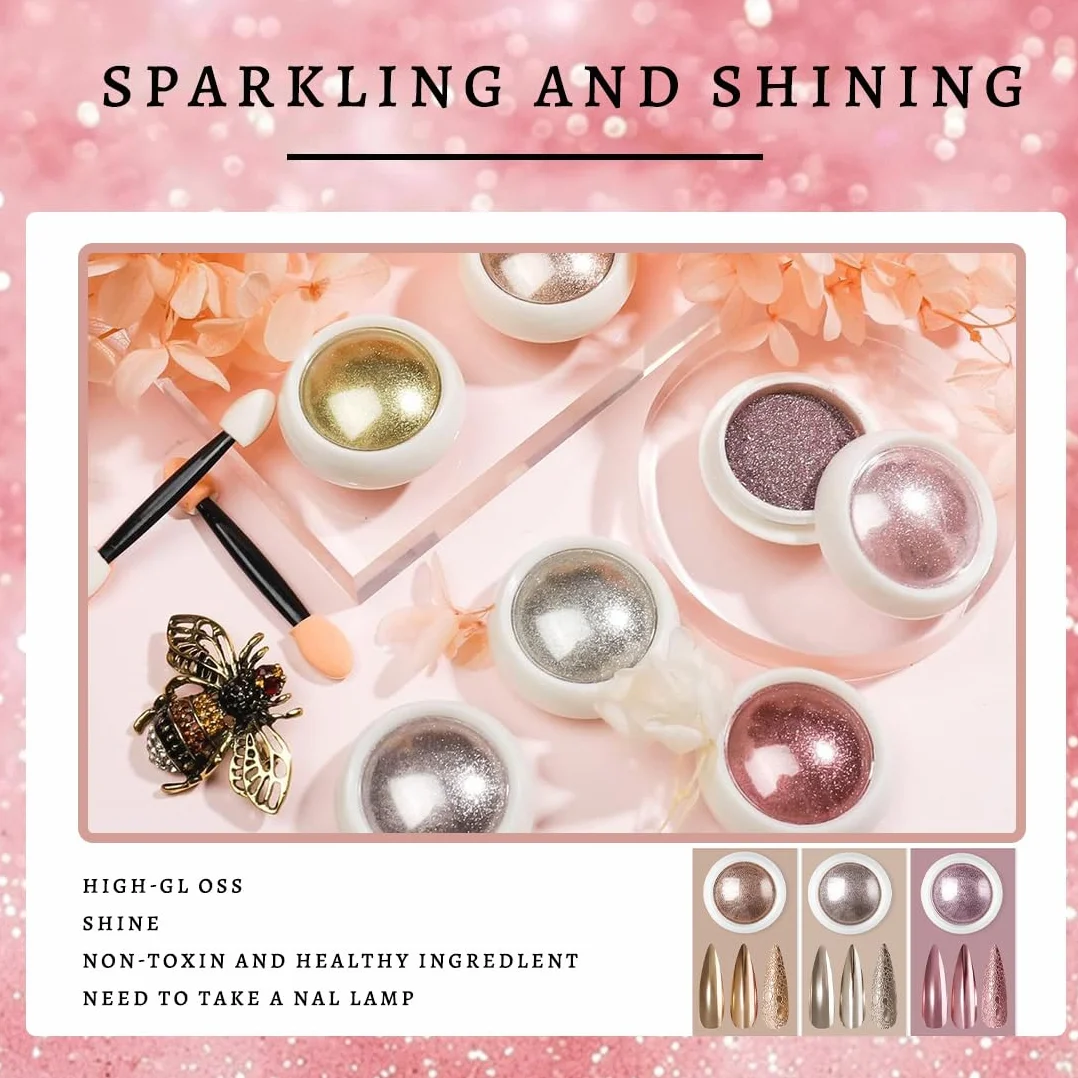 Poudre Chrome Ongle En Or Rose, Effet Miroir Métallique Brillant, Pigments Paillettes Décoratifs Nail Art