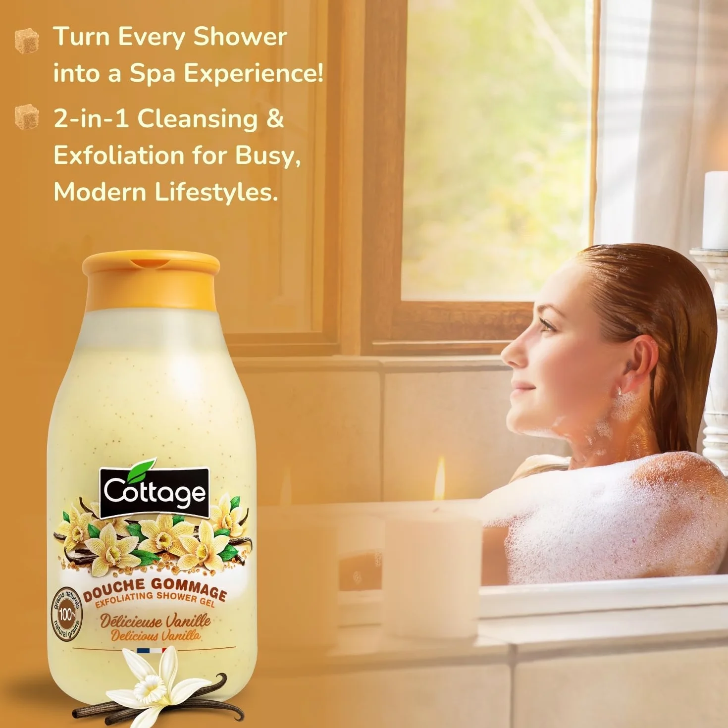 Cottage Douche Gommage Délicieuse Vanille Grains Exfoliants 100% Naturels, 1 Unité