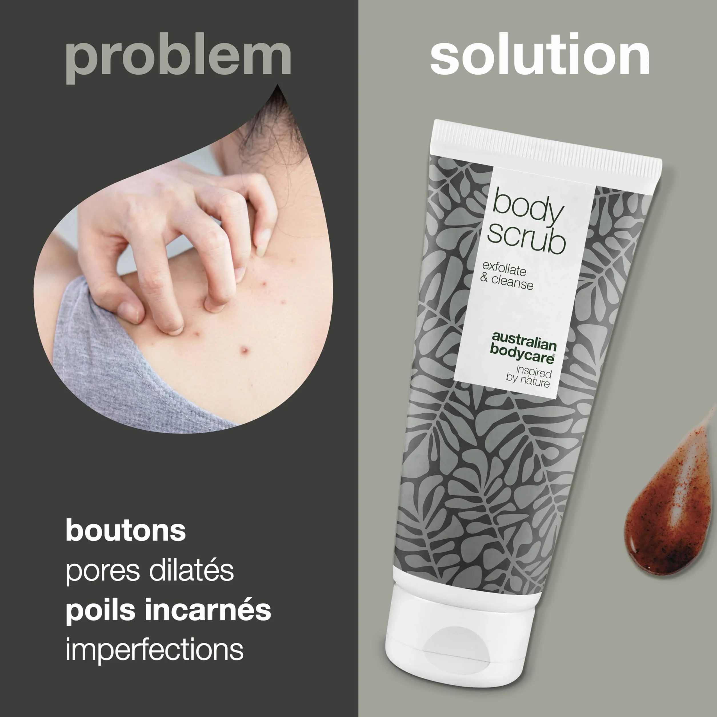 Australian Bodycare Gommage Corporelle Body Scrub 200 ml Exfoliant Impuretés Boutons Saletés Corps Dos Pieds Huile d’Arbre à Thé