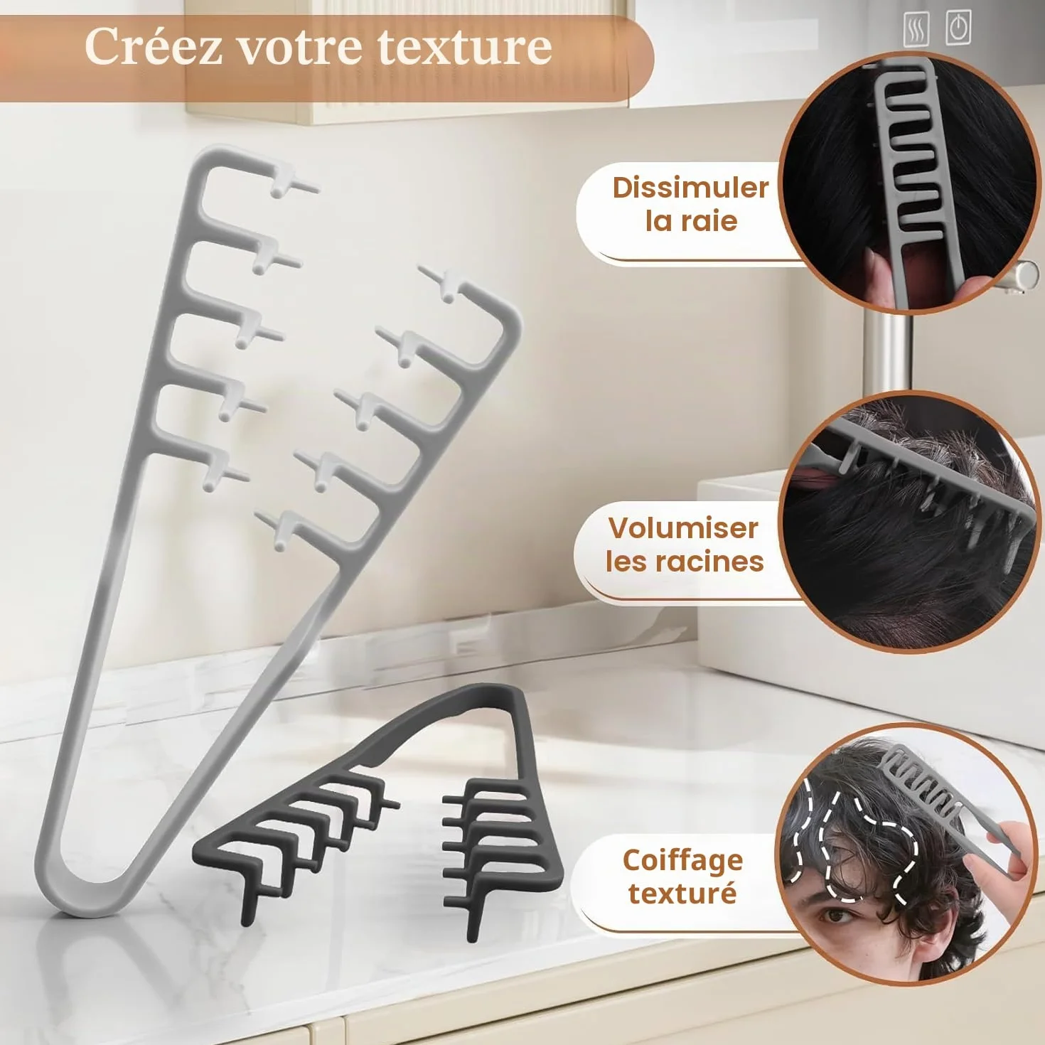 STRUKTURPASTE Peigne Cheveux Texture Pliable, Peigne Texture Homme Dent Large, Outil Volumisant Racines, Accessoire Coiffant