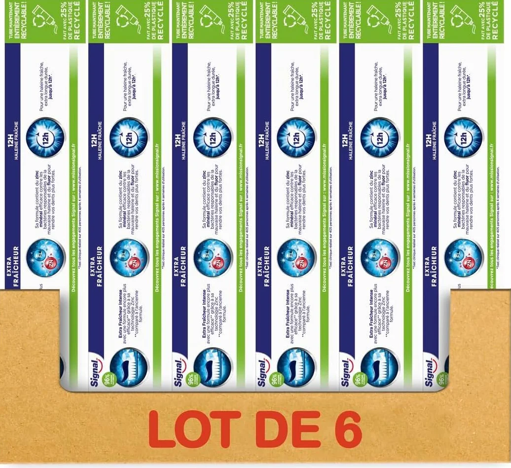 SIGNAL Dentifrice Extra Fraicheur Intense 12h Haleine Fraiche 96% Ingrédients Naturels Lot de 6x75ml