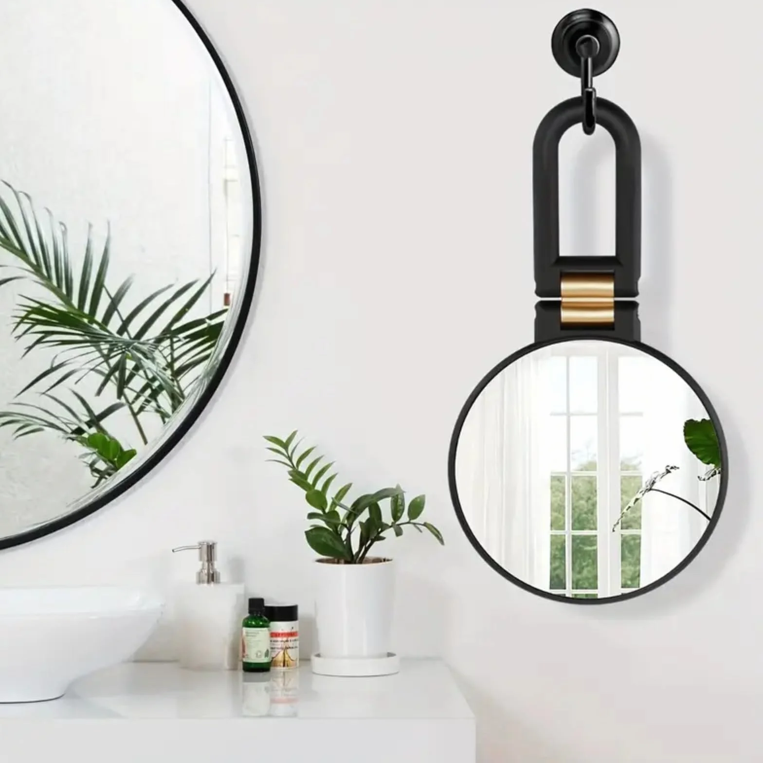 Miroir Grossissant de Maquillage x50, Double Face Portable Mural avec Poignée Réglable 360°