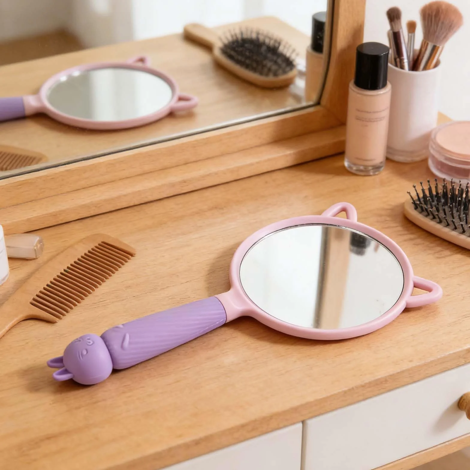 Miroir à Main Professionnel avec Poignée, Miroir Maquillage Portable pour Salon de Beauté (Marron Café)
