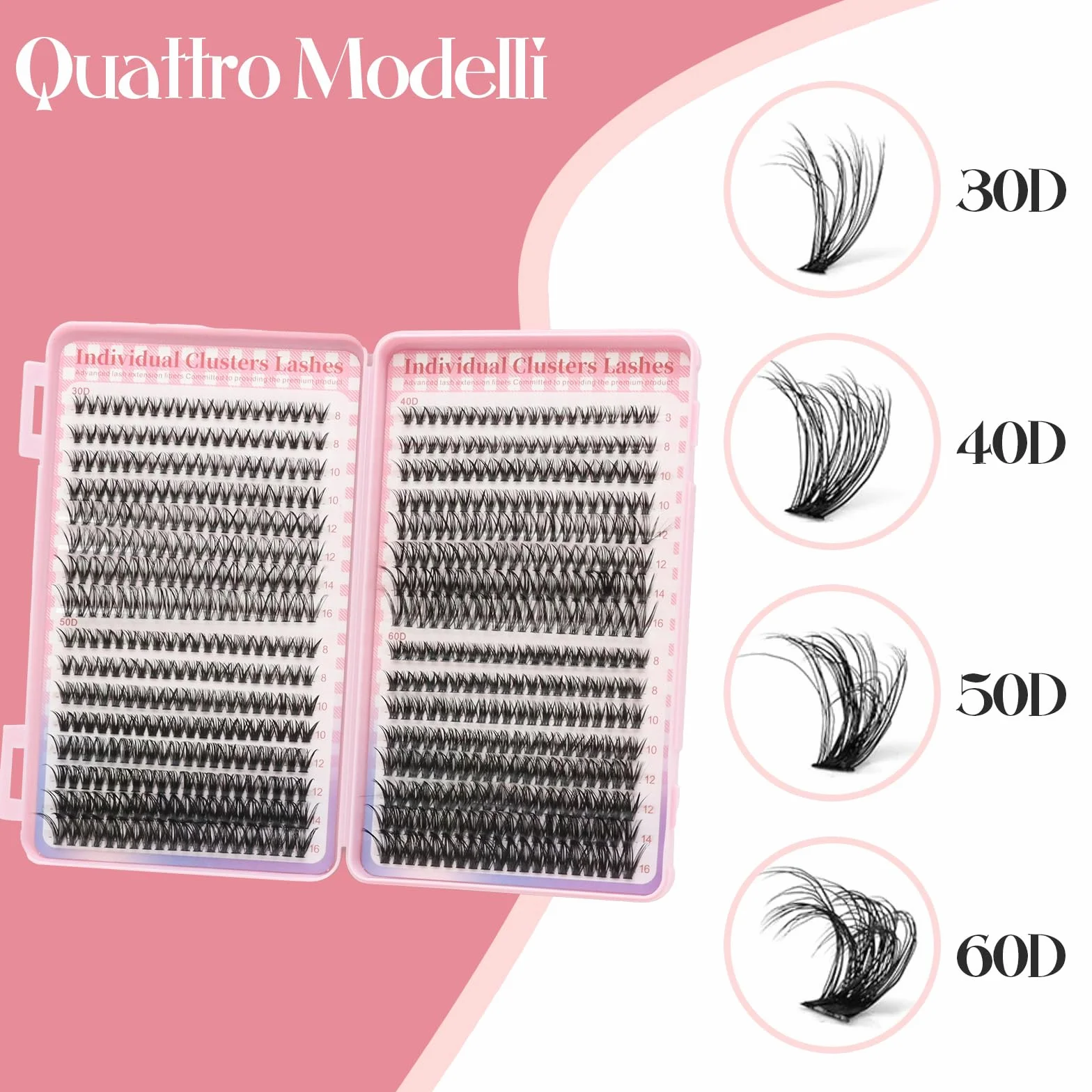 VEGCOO 640 Pièces Faux Cils Individuel 30-40-50-60D Kit d'Extensions de Cils Naturels Courbés 8-16 mm