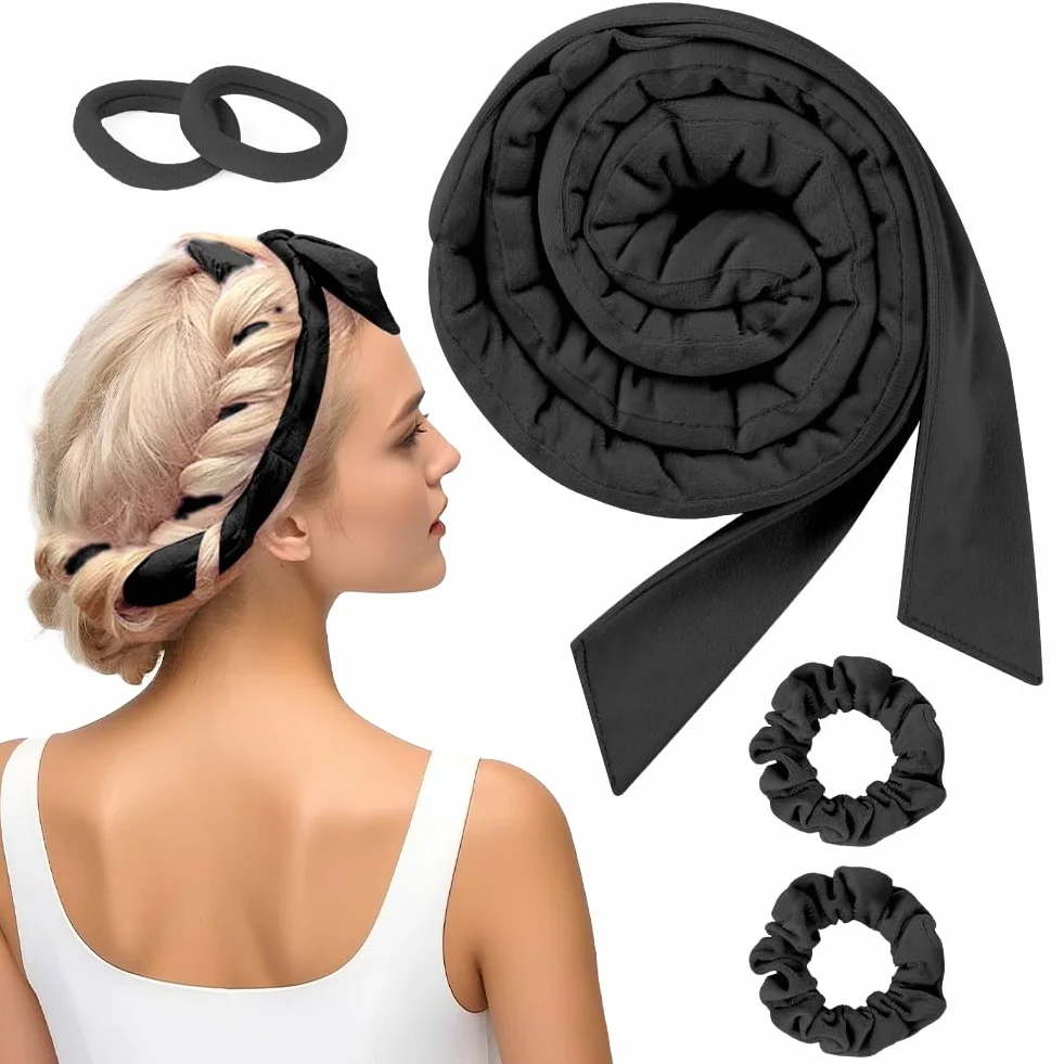 5PCS Bandeau Bigoudis Sans Chaleur Boucle Cheveux Doux Noir