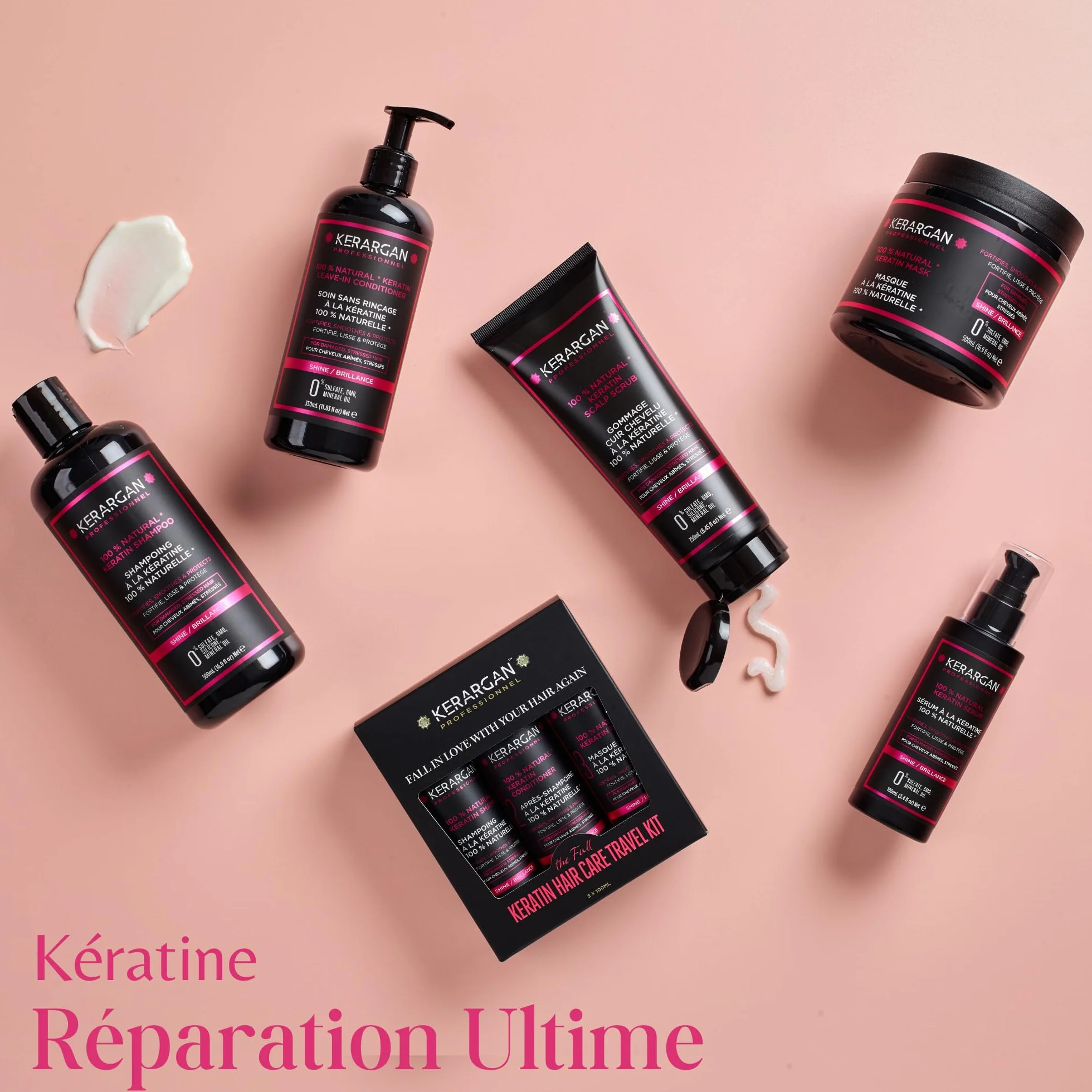Kerargan Masque Capillaire Ultra Réparateur à la Kératine 500ml Cheveux Abîmés Fortifie Lisse Protège Sans Sulfate