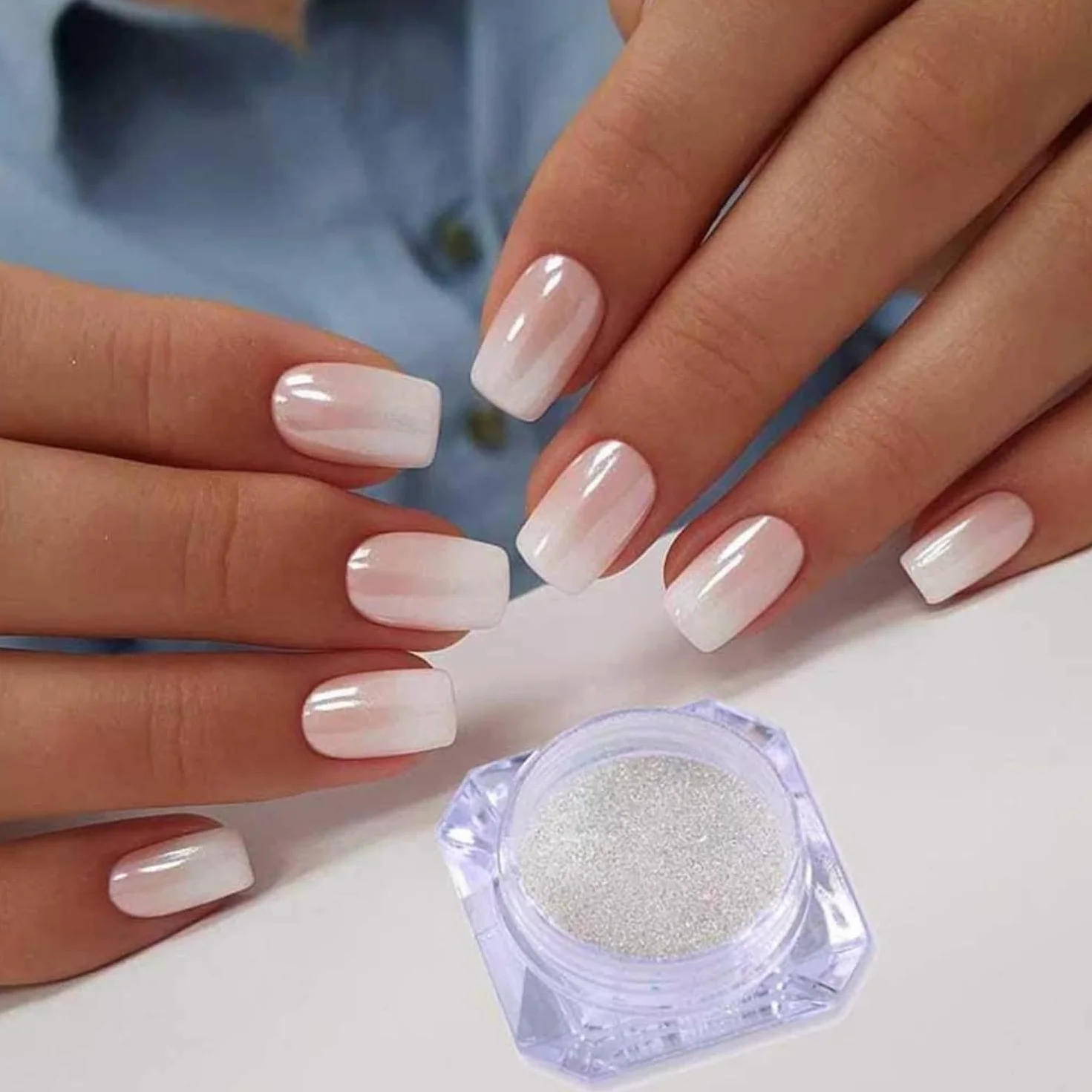 Poudre à ongles en chrome nacré blanc brillant pour nail art - Accessoire pour ongles - Poudre de pigment chromé