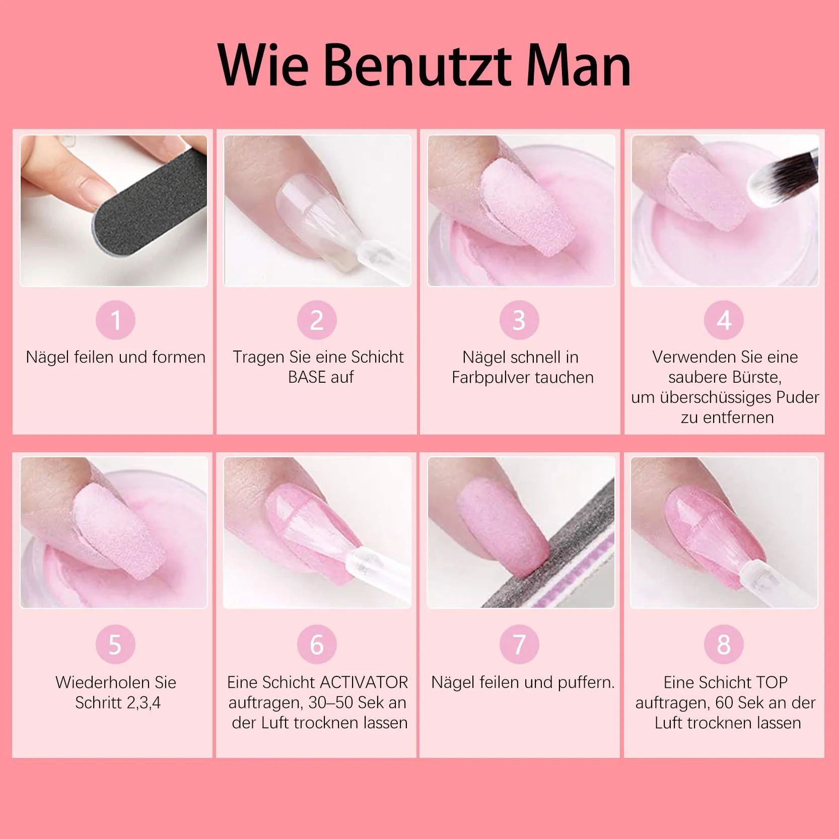 Set Dip Powder Poudre 8 Couleurs Lot de Poudre Acrylique pour Ongles avec Dipping Powder French Nails Kit Nude Rosa Gris Kits de Trempage pour Manucure