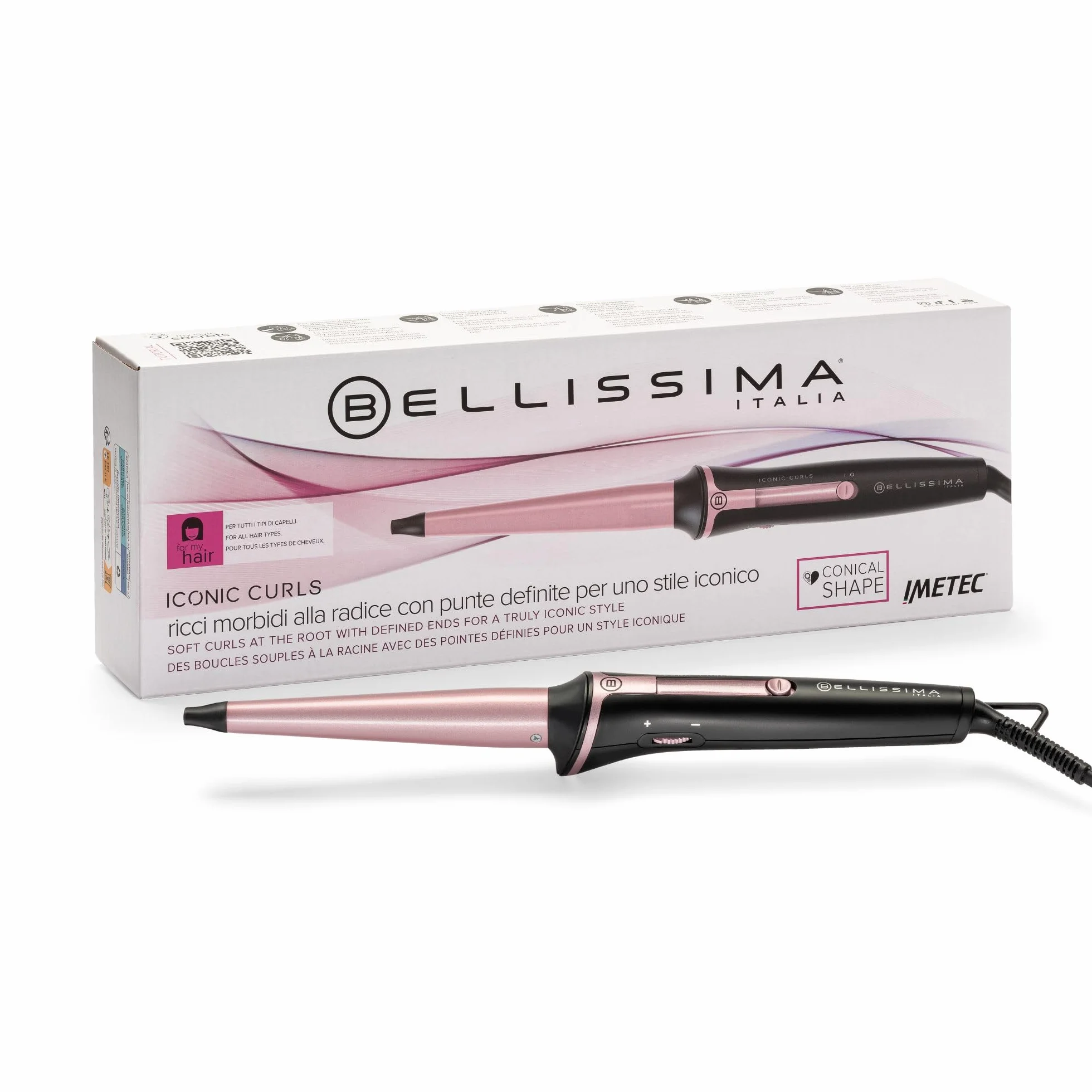 Bellissima Iconic Curls, fer à Friser, revêtement en céramique, forme conique pour des boucles douces et des pointes définies, température 150°C/210°C, diamètre 13/25 mm, gant thermique