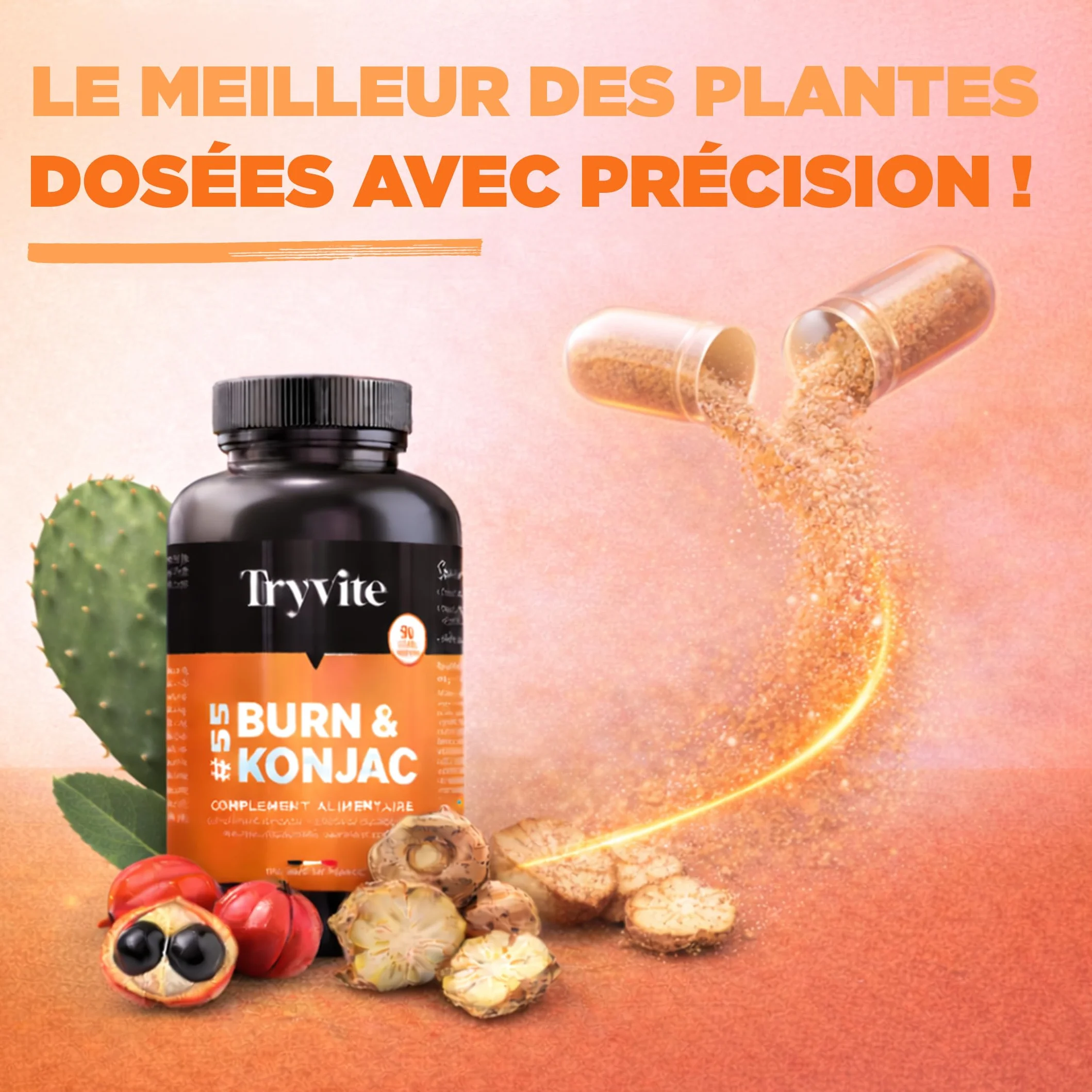 TRYVITE Konjac Formule Silhouette Satiété Gestion des Portions 90 Gélules Végétales Fabriqué en France