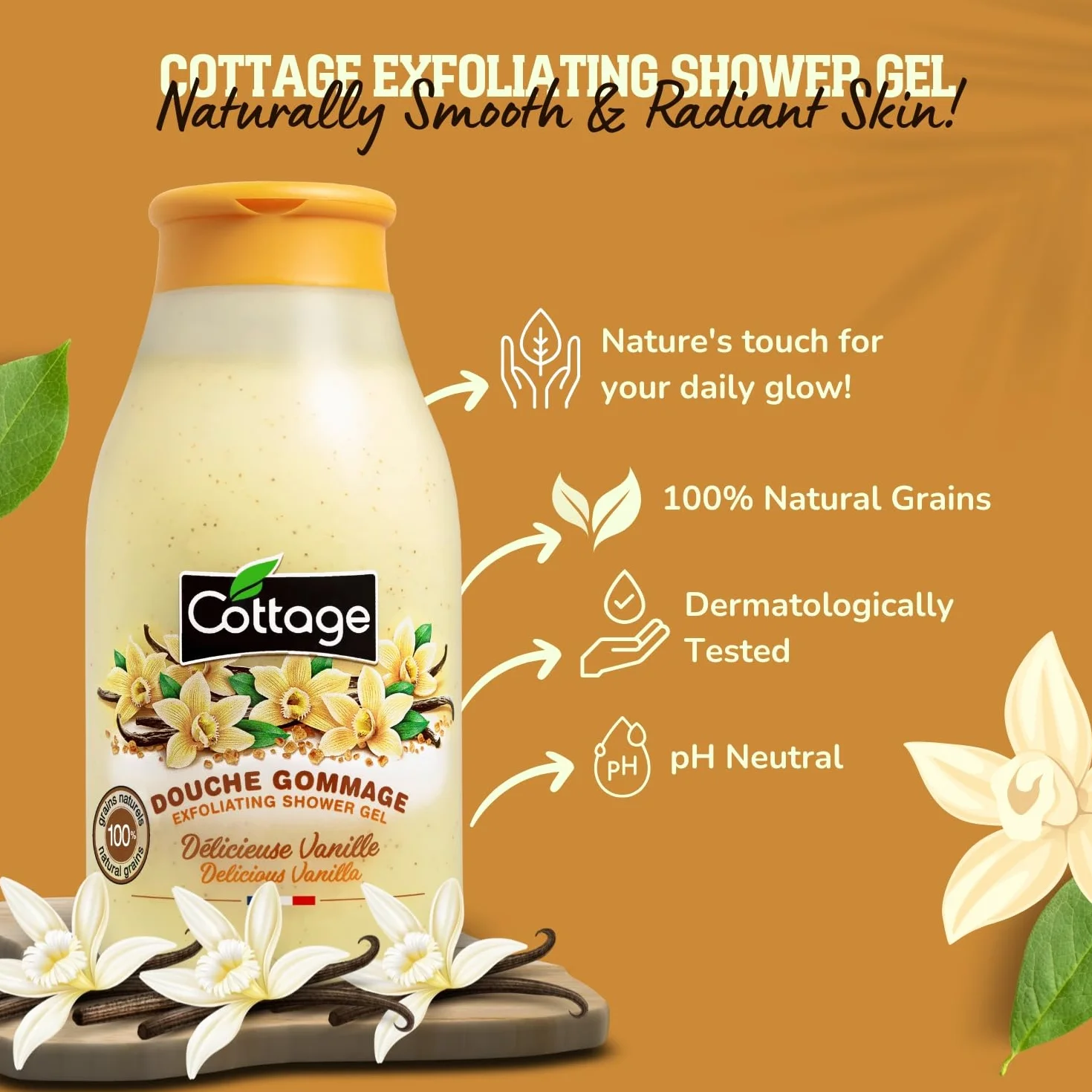 Cottage Douche Gommage Délicieuse Vanille Grains Exfoliants 100% Naturels, 1 Unité