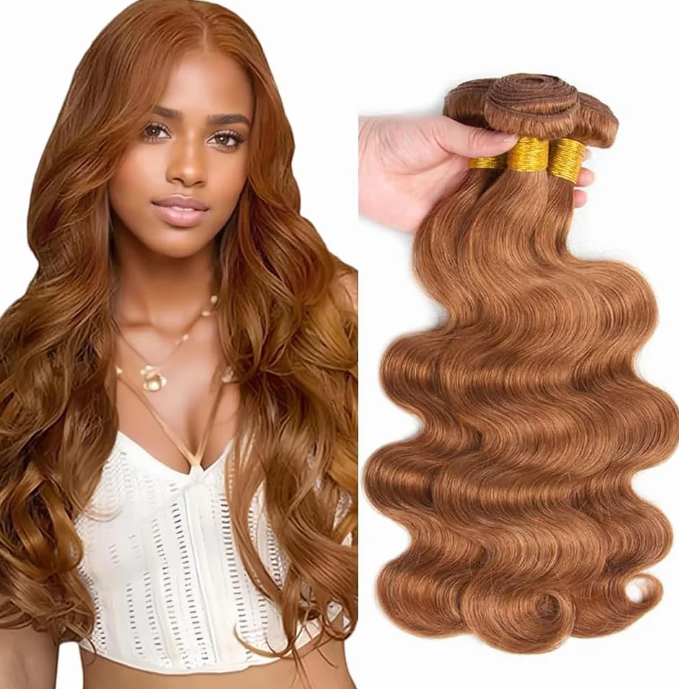 Body Wave Bundles Human Hair Tissage Cheveux Extensions De Cheveux Humains Tressés Naturels Extensions 3 Bundles 50g/pcs Double Weft #30 Light Brown for Woman 12 14 16 Inch