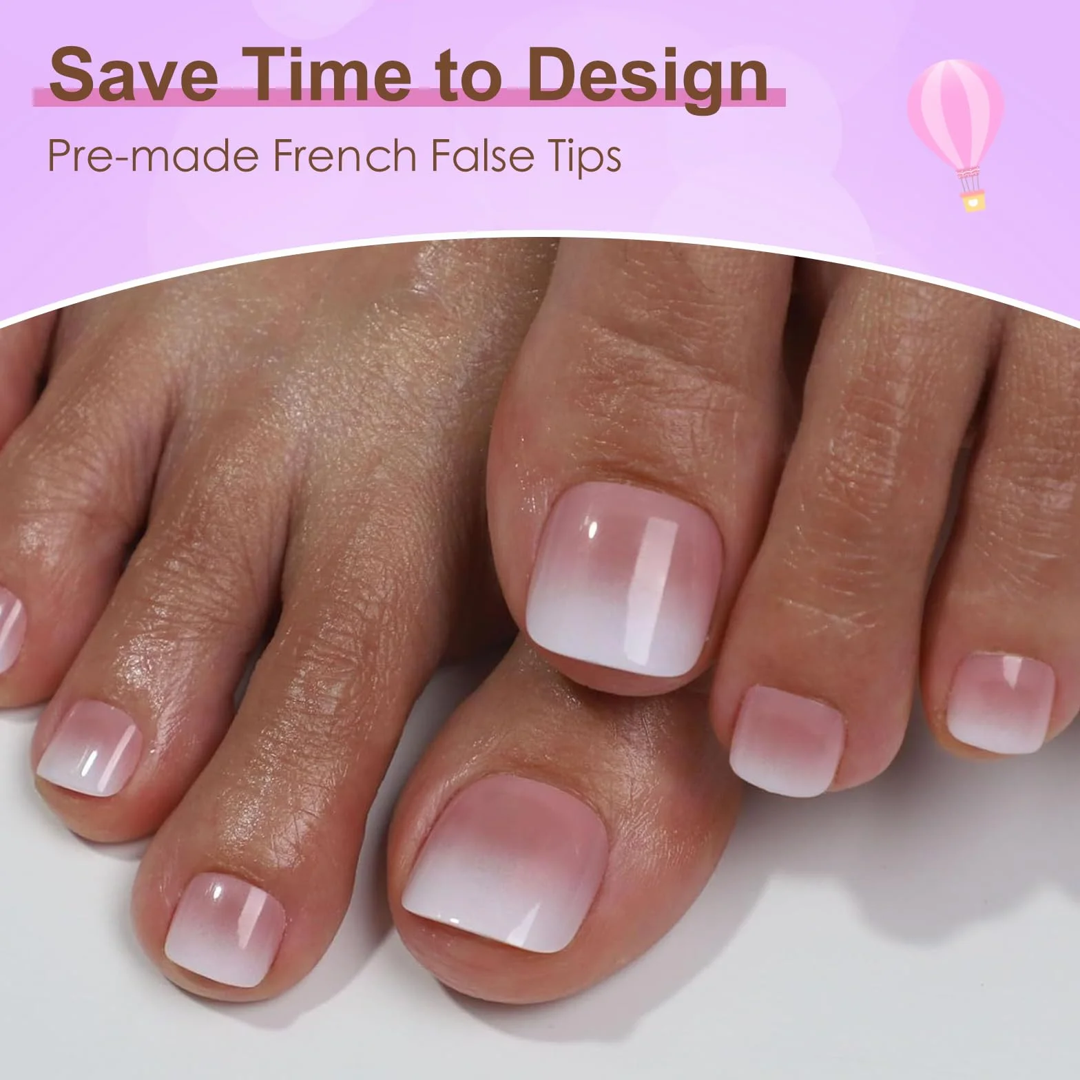 Faux Ongles Pieds 120 Pièces Carré Rose Gradient Capsule Americaine Ongle Artificiels Femmes Toe Nails Full Cover Press on Nails 12 Tailles