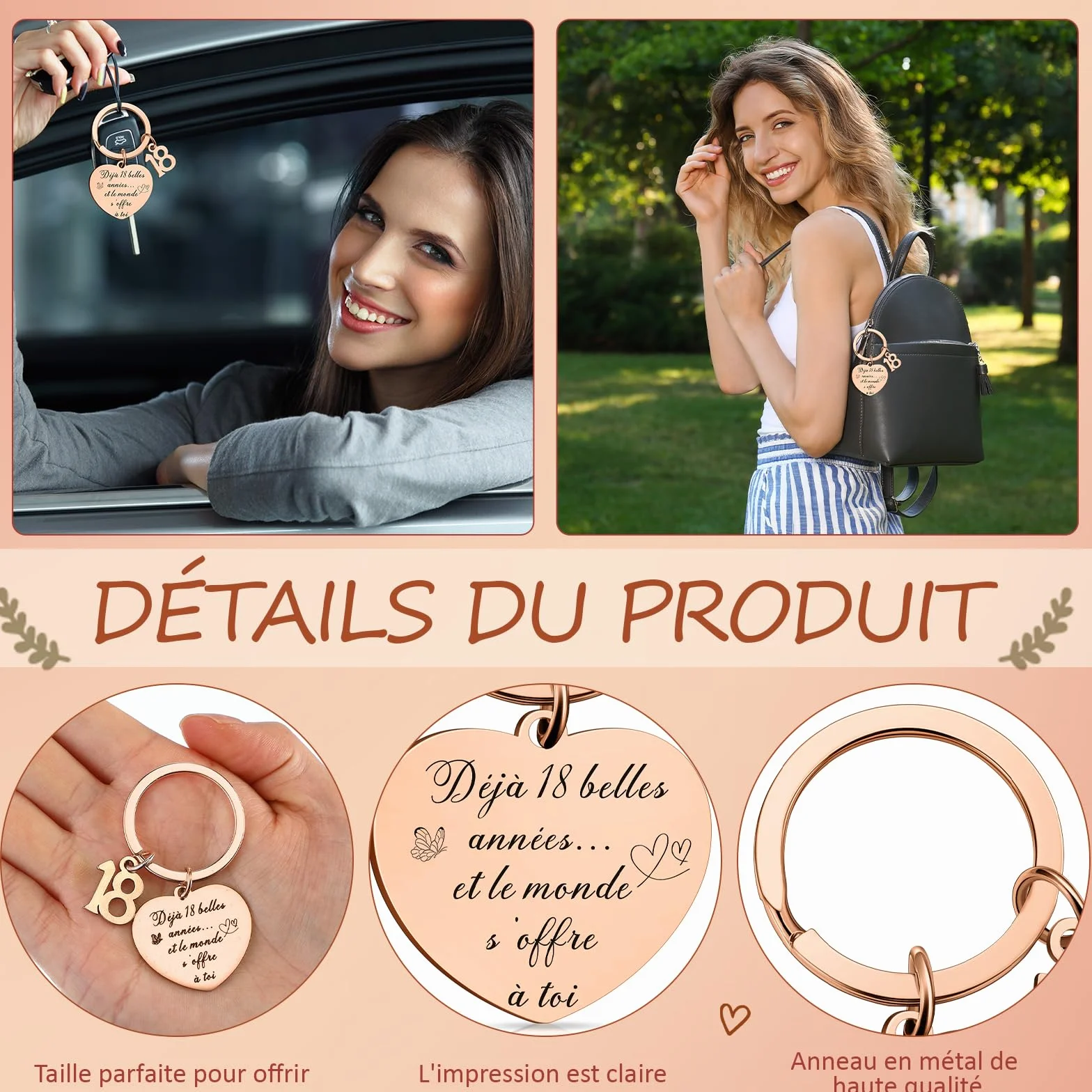 Trousse de Toilette avec Fermeture Éclair et Porte-Clés Cadeau pour 18 Ans Fille