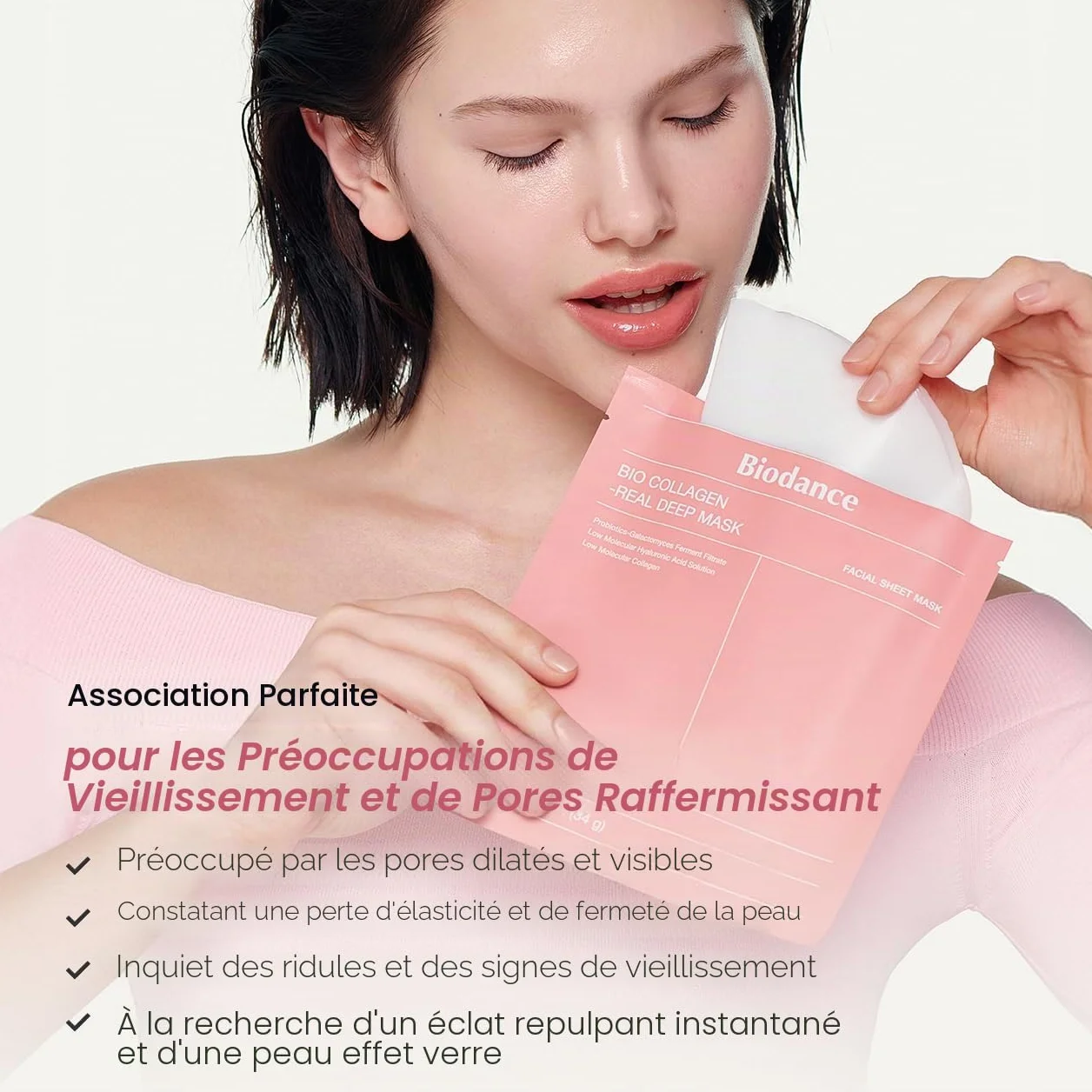 BIODANCE Bio-Collagen Masque Profond Réel, Masque Hydrogel, Minimisation des Pores, 34 g x 4 pièces